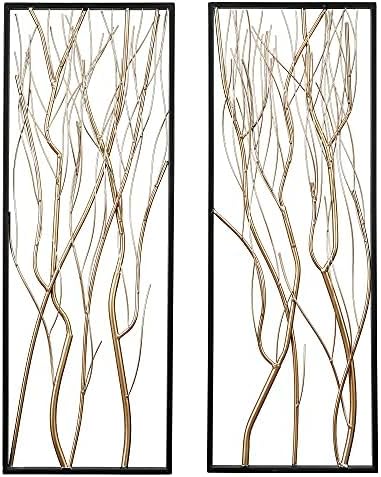 LuxenHome Metal Wall Art, Set of 2 Modern Multi-Color Abstract Metal Wall Decor Panels with Frame, 36" Hanging Sculpture Decor for Living Room, Art Artwork Gold Accent for Bedroom Dining Room Office
