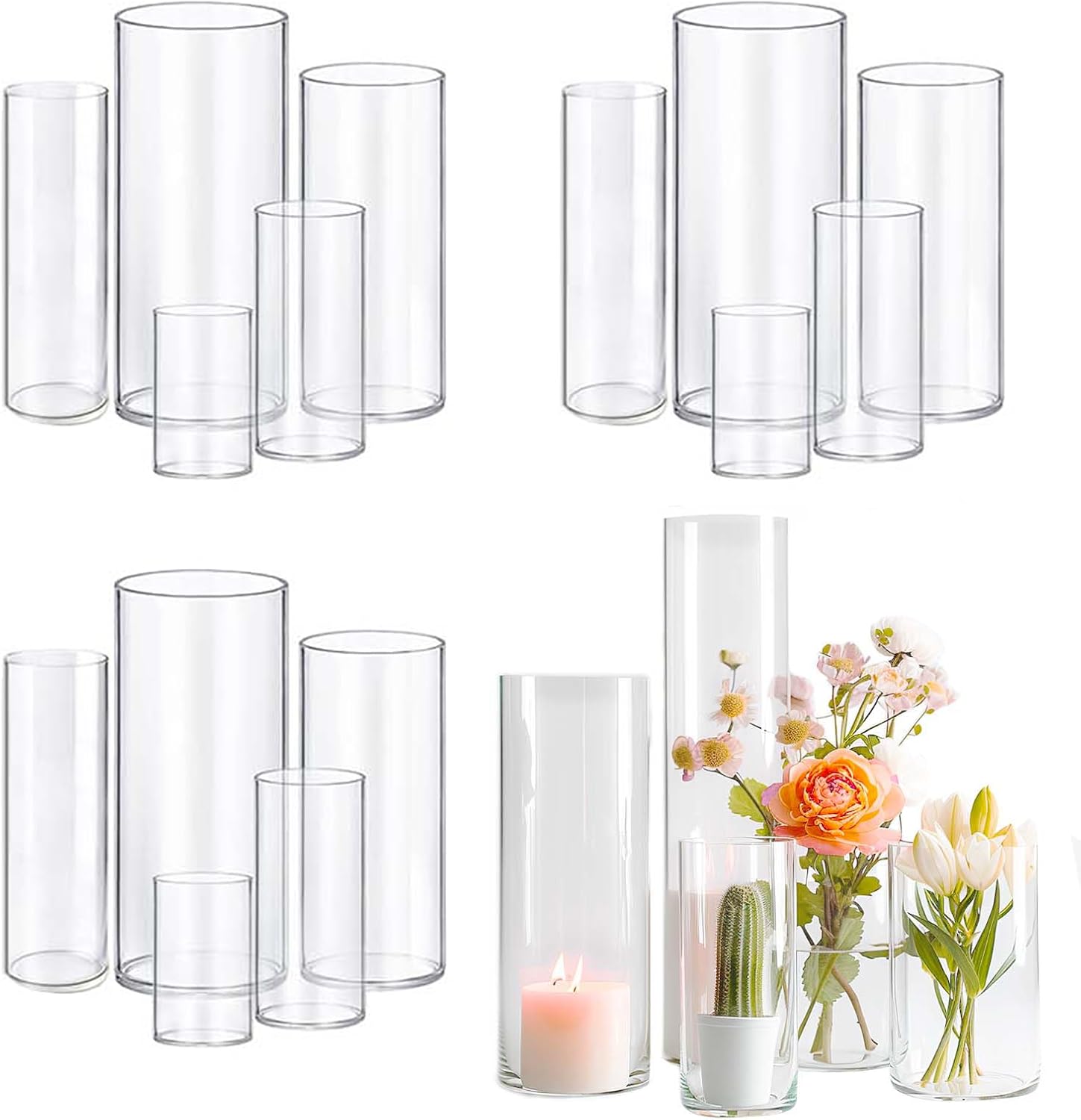 60pcs Glass Vase Cylinder Vases for Centerpieces Small Flower Glass Clear Vases Home Decor Centerpiece Table Flower Vase Decorations for Wedding Decoration＆Holiday Mixed Sizes Tall