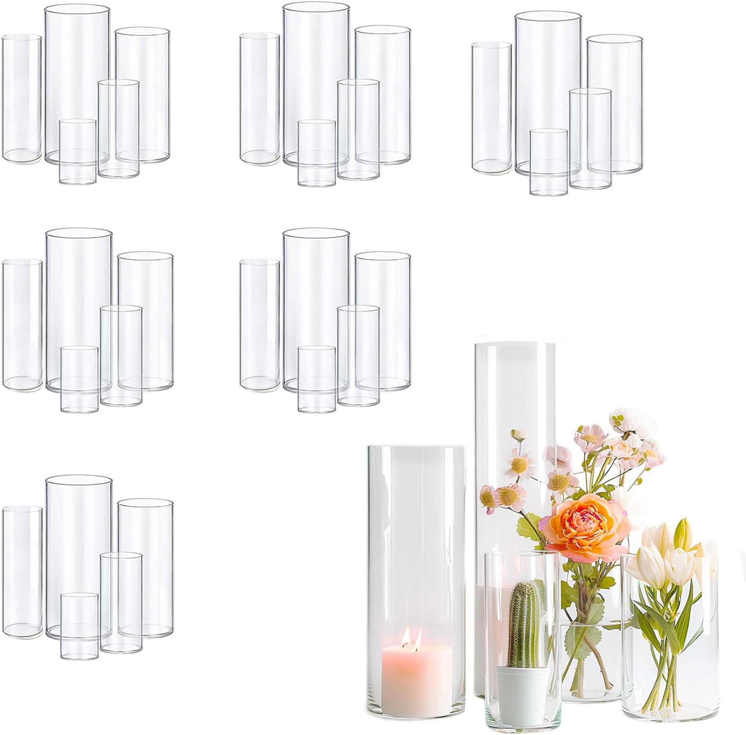 60pcs Glass Vase Cylinder Vases for Centerpieces Small Flower Glass Clear Vases Home Decor Centerpiece Table Flower Vase Decorations for Wedding Decoration＆Holiday Mixed Sizes Tall