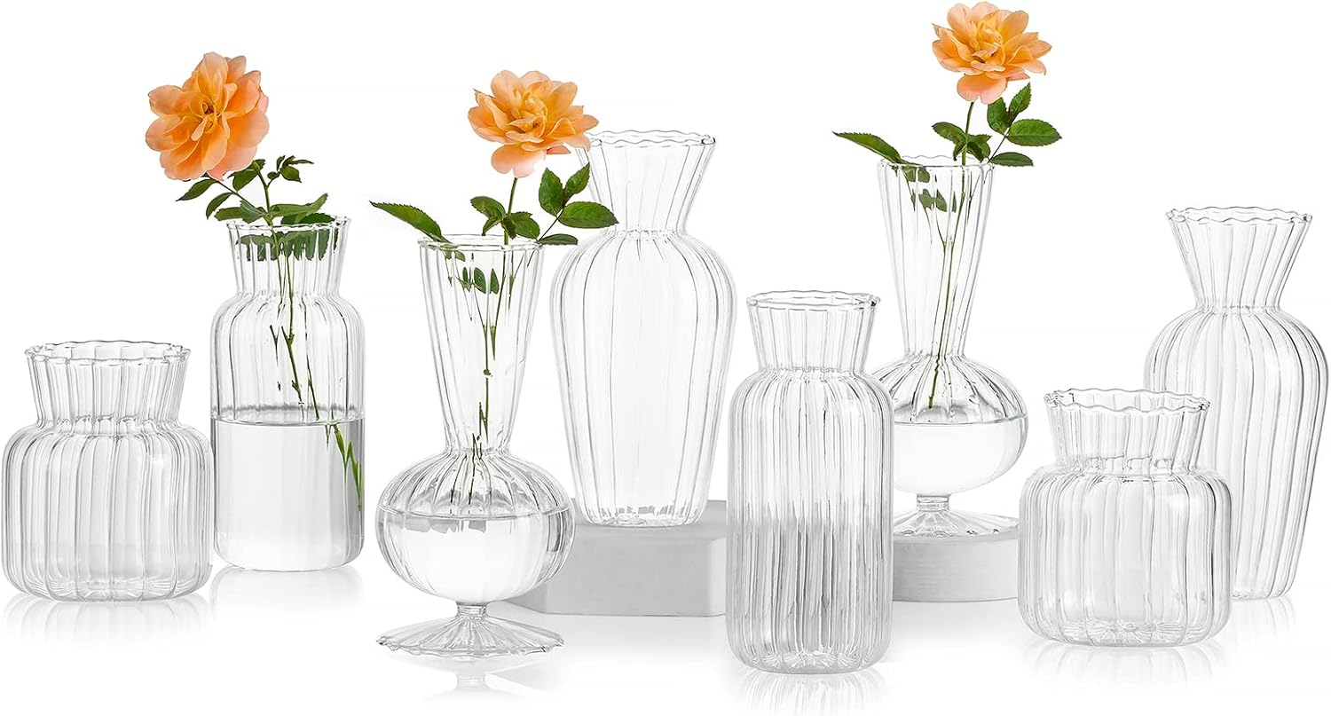 Mini Glass Vases for Centerpieces - Hewory Small Clear Bud Vase in Bulk, Cute Flower Vases Set for Wedding, Home Decoration, Table Decor (Clear, 16)