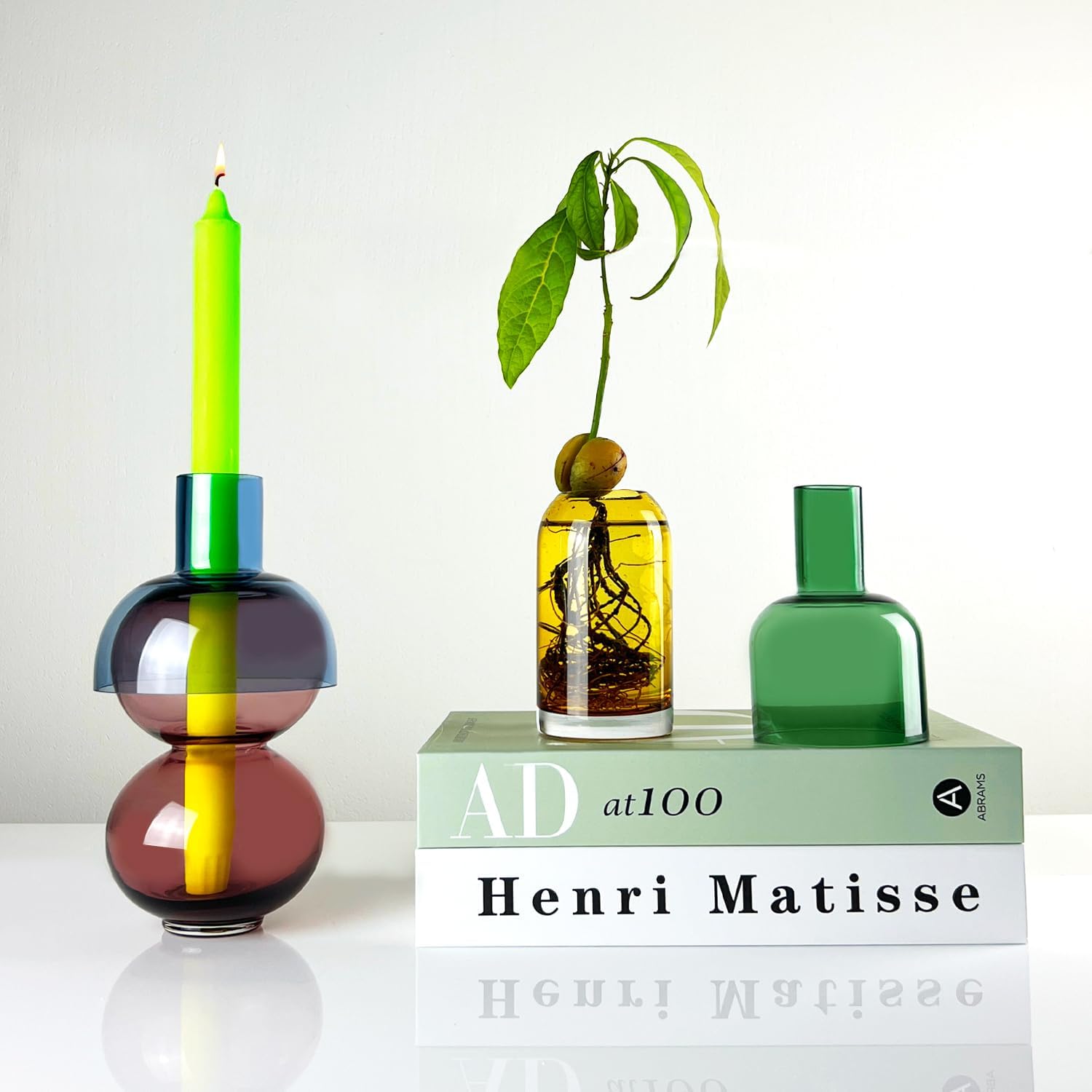 Cloudnola Reversible Glass Flower Vase and Bud Vase Set of 2, Pink & Blue and Green & Yellow, Ideal Gift Set, for Home, Wedding, and Event Décor (Cherry)