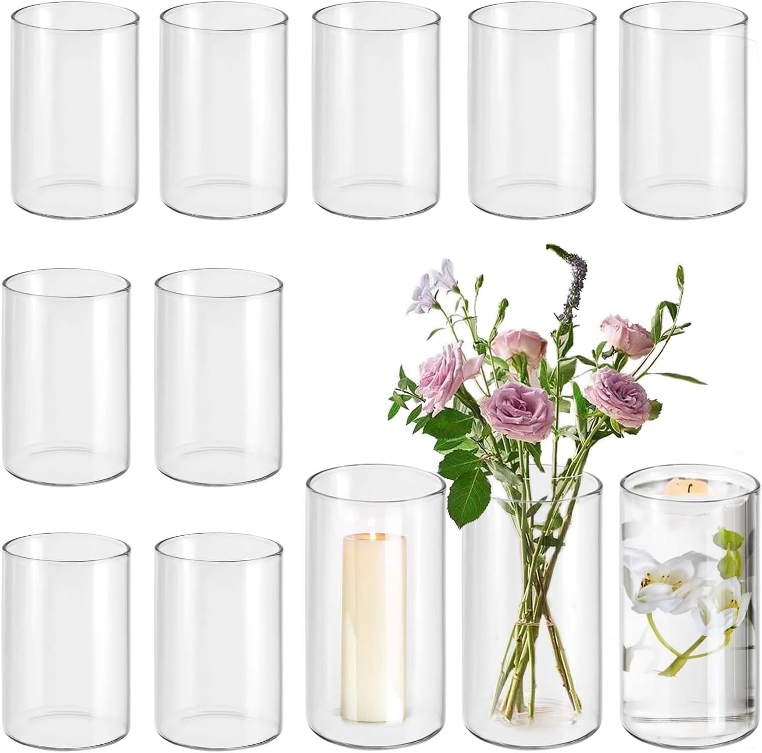 60pcs Glass Vase Cylinder Vases for Centerpieces Small Flower Glass Clear Vases Home Decor Centerpiece Table Flower Vase Decorations for Wedding Decoration＆Holiday Mixed Sizes Tall