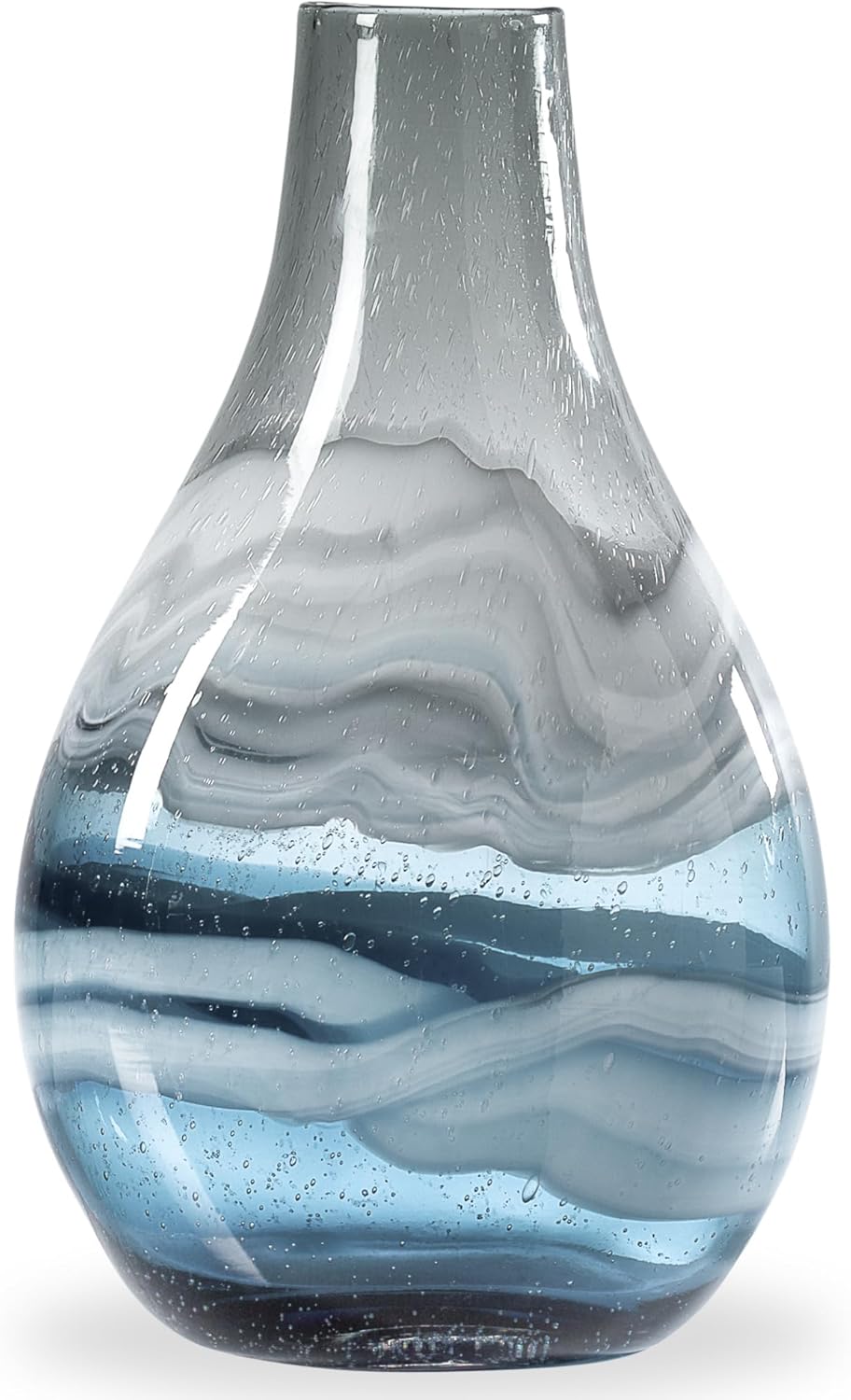 Torre & Tagus Andrea Mouth Blown Glass Vase for Home Decor - 14" Tall Large Blue Glass Vase Table Centerpiece, Handmade Blue Vases for Decor in Coastal Living Room, Entryway, Bedroom