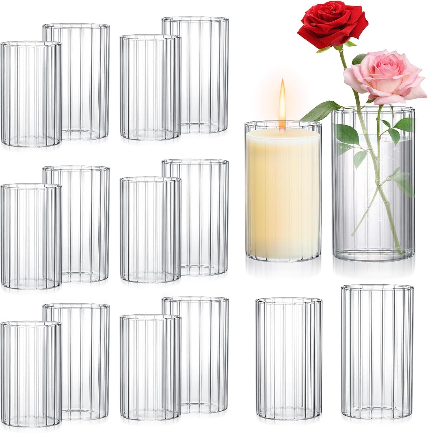 48 Pack Glass Cylinder Vases 4,6,8,10 Inch Tall Clear Flower Vase Hurricane Floating Candle Holder for Table Centerpiece Wedding Home Decor