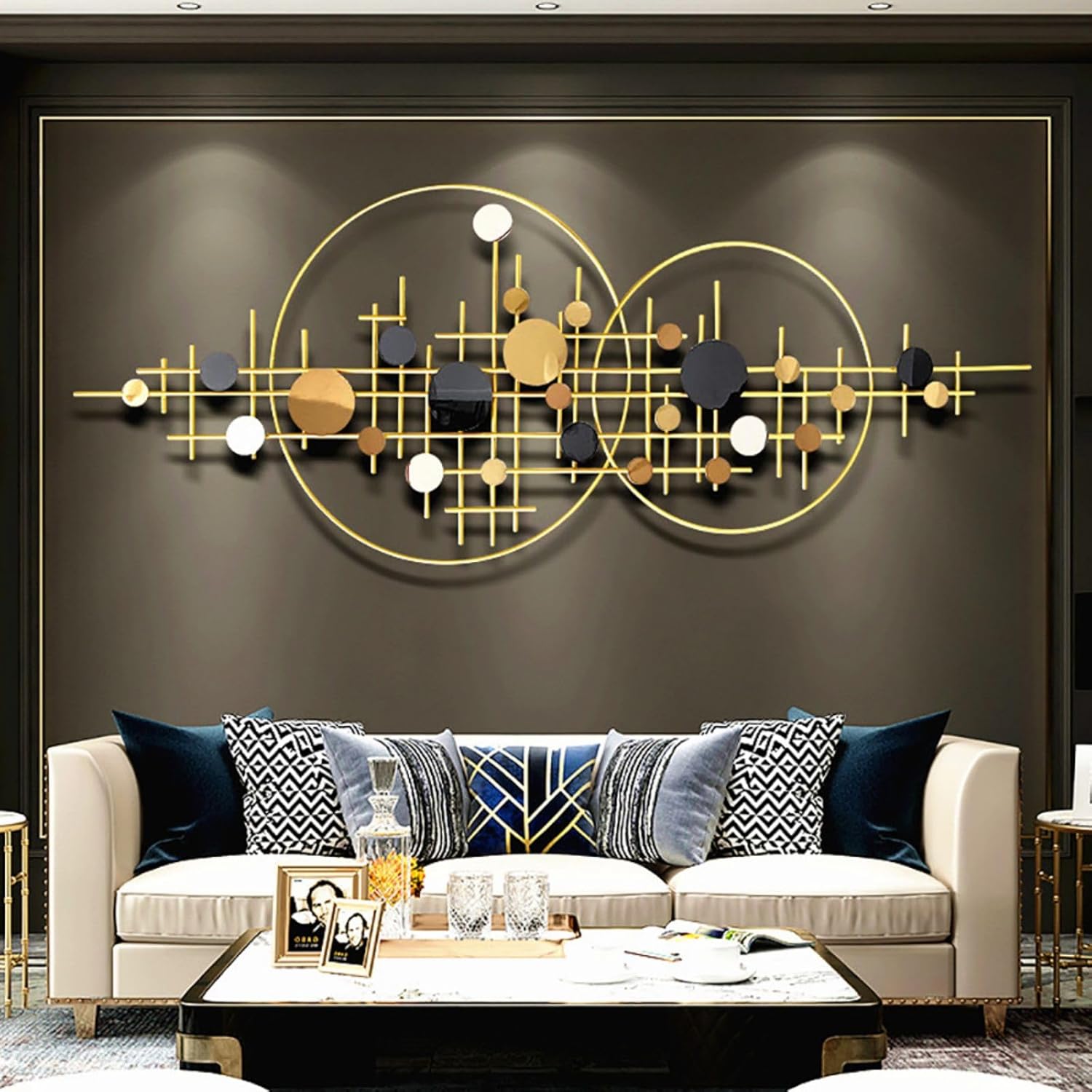 homary Modern Metal Wall Decor Set of 2 – Large Abstract Rectangle 3D Wall Sculpture, Contemporary Gold & Silver Decorative Art for Living Room, Bedroom, Office (Gold & Silver -1)