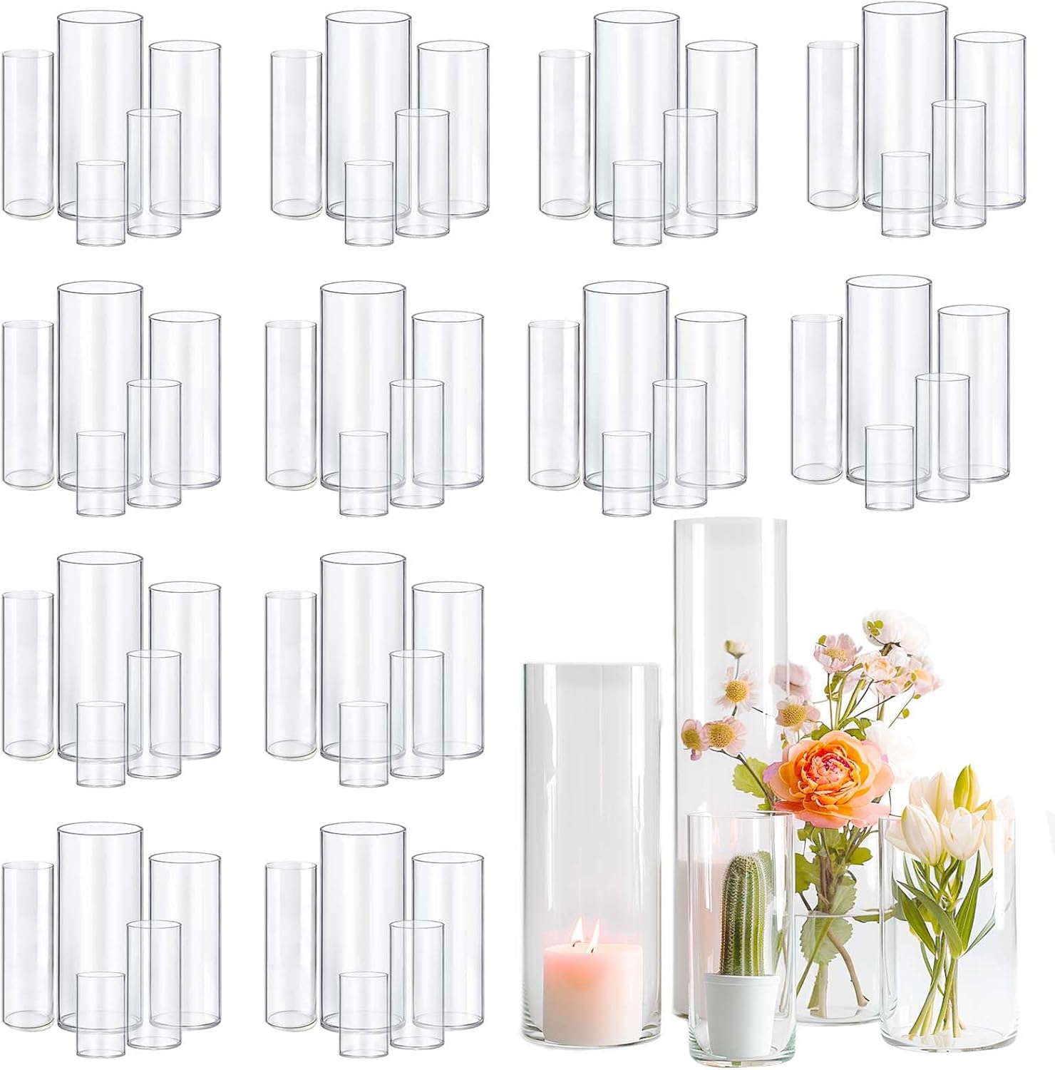 60pcs Glass Vase Cylinder Vases for Centerpieces Small Flower Glass Clear Vases Home Decor Centerpiece Table Flower Vase Decorations for Wedding Decoration＆Holiday Mixed Sizes Tall