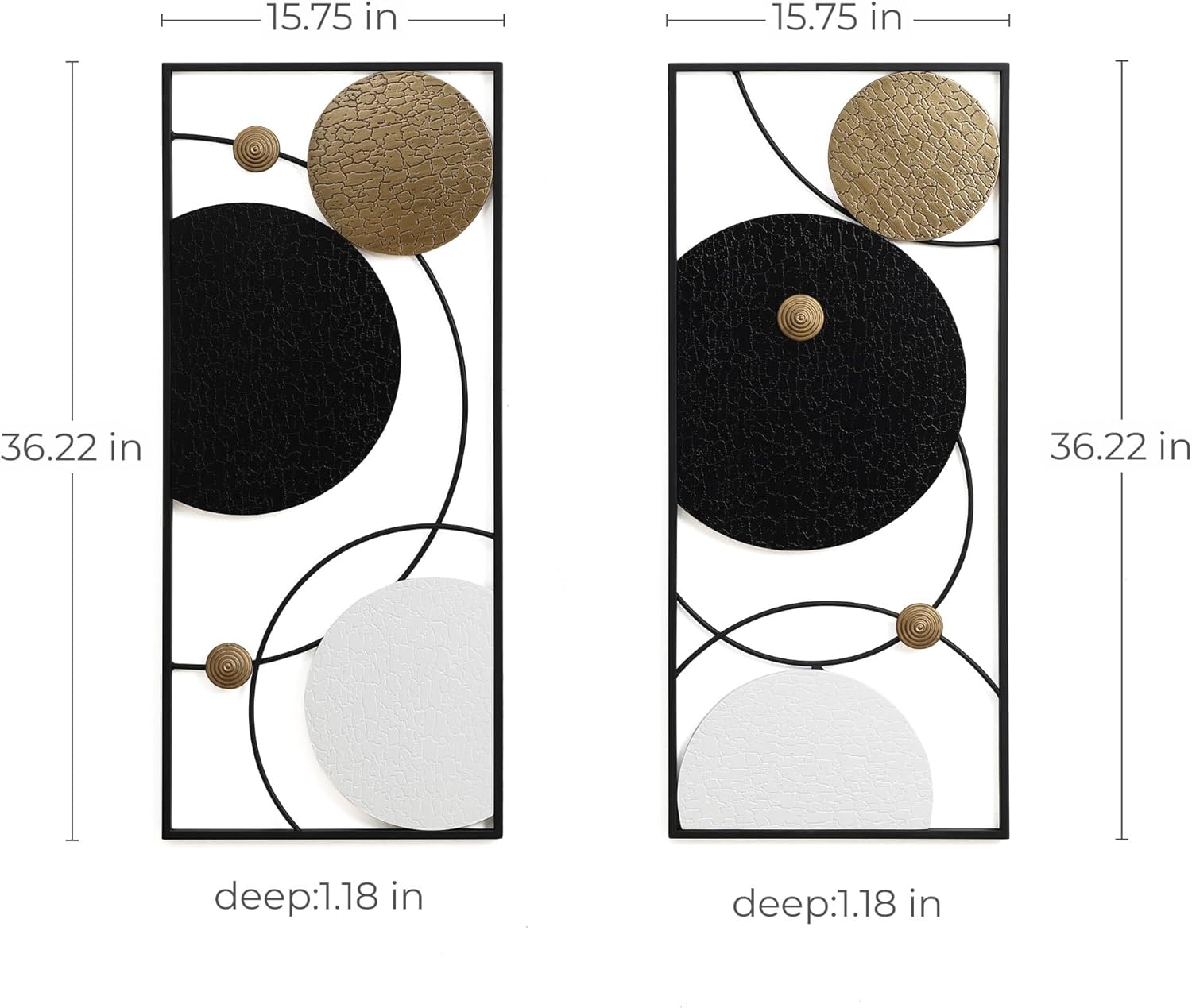 LuxenHome Metal Wall Art, Set of 2 Modern Multi-Color Abstract Metal Wall Decor Panels with Frame, 36" Hanging Sculpture Decor for Living Room, Art Artwork Gold Accent for Bedroom Dining Room Office