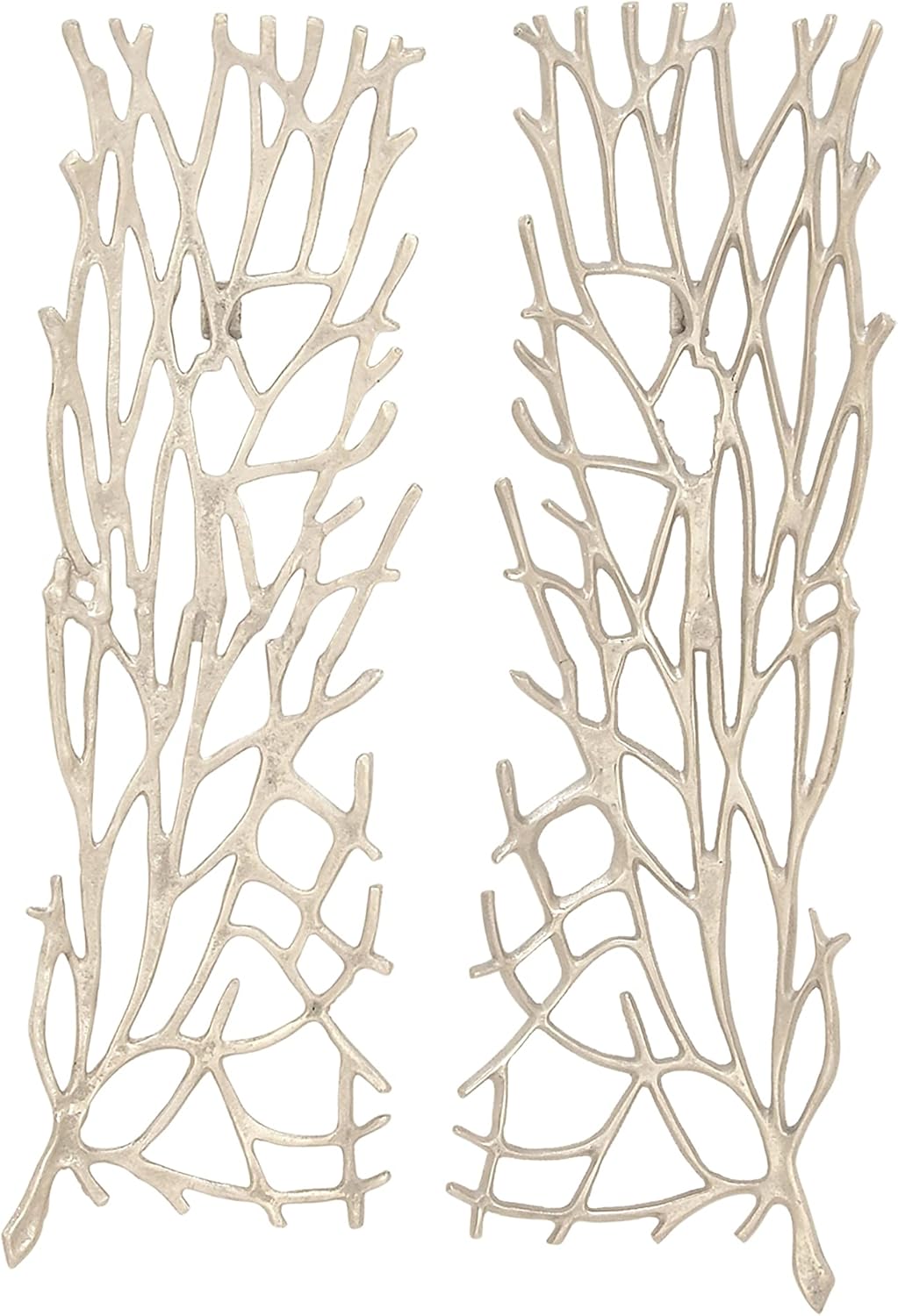 Deco 79 Aluminum Metal Abstract Home Wall Decor Cutouts Wall Sculpture, Set of 2 Wall Art 9"W, 32"H, Silver