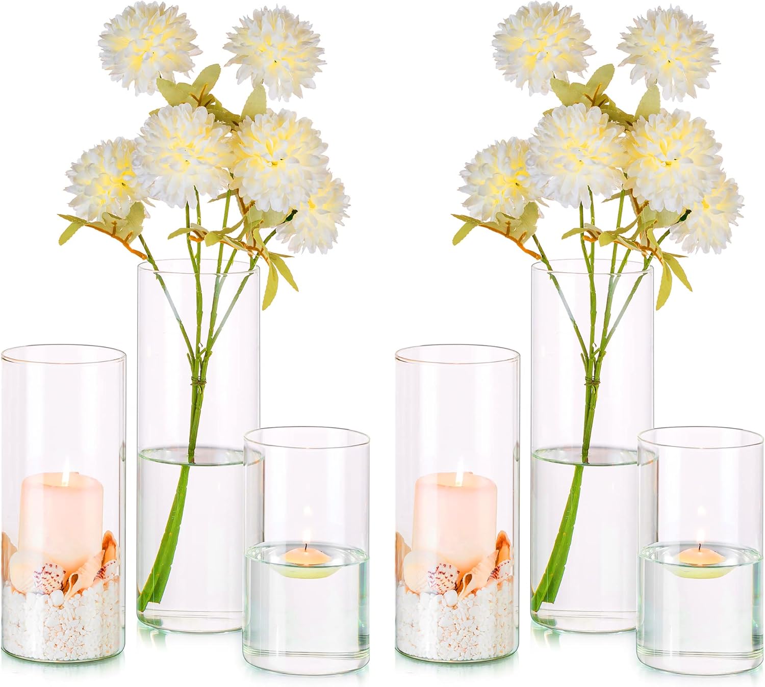 Glass Cylinder Vases Set of 24, Hewory Tall Clear Vase for Centerpieces, Glass Hurricane Candle Holders for Pillar Floating Candles, Round Vases for Wedding Events Table Decor, 2.6” in Diameter