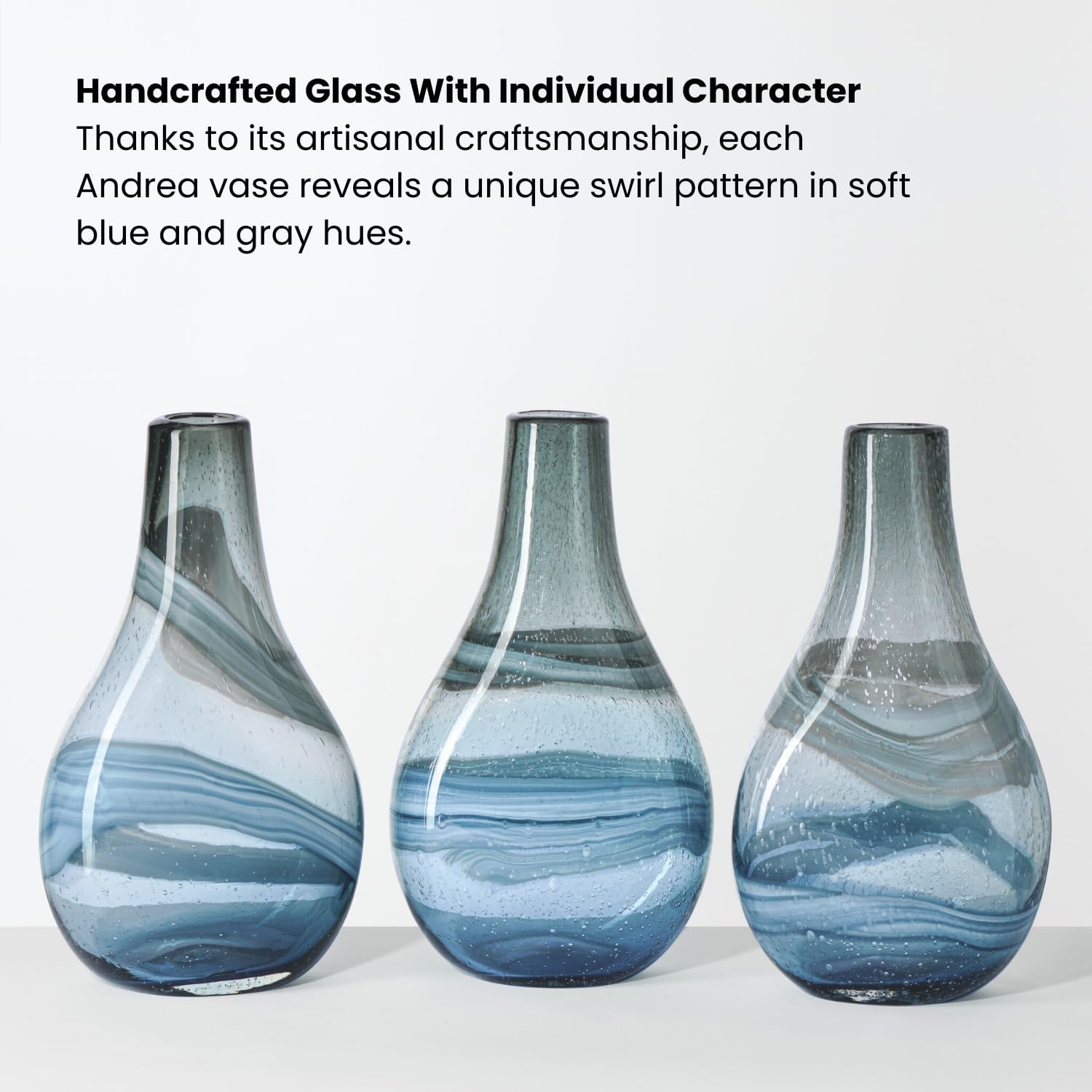 Torre & Tagus Andrea Mouth Blown Glass Vase for Home Decor - 14" Tall Large Blue Glass Vase Table Centerpiece, Handmade Blue Vases for Decor in Coastal Living Room, Entryway, Bedroom