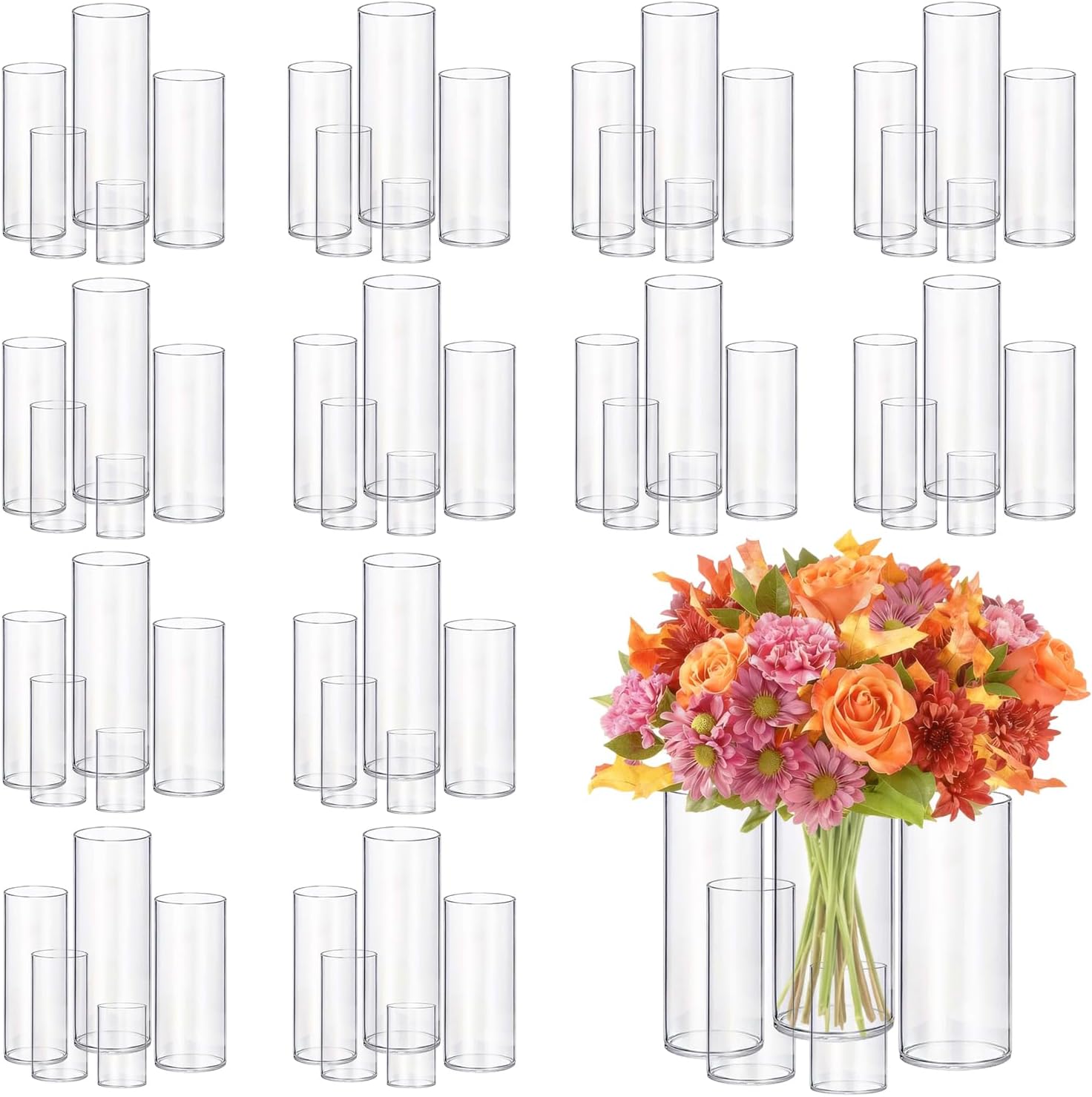60pcs Glass Vase Cylinder Vases for Centerpieces Small Flower Glass Clear Vases Home Decor Centerpiece Table Flower Vase Decorations for Wedding Decoration＆Holiday Mixed Sizes Tall