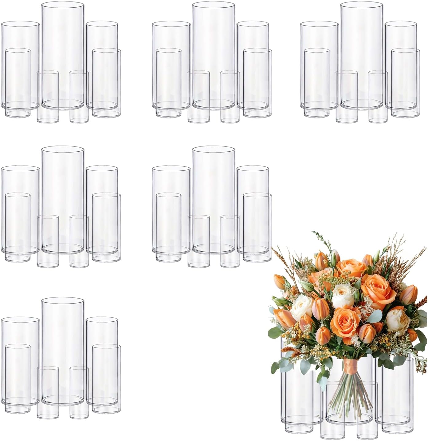60pcs Glass Vase Cylinder Vases for Centerpieces Small Flower Glass Clear Vases Home Decor Centerpiece Table Flower Vase Decorations for Wedding Decoration＆Holiday Mixed Sizes Tall