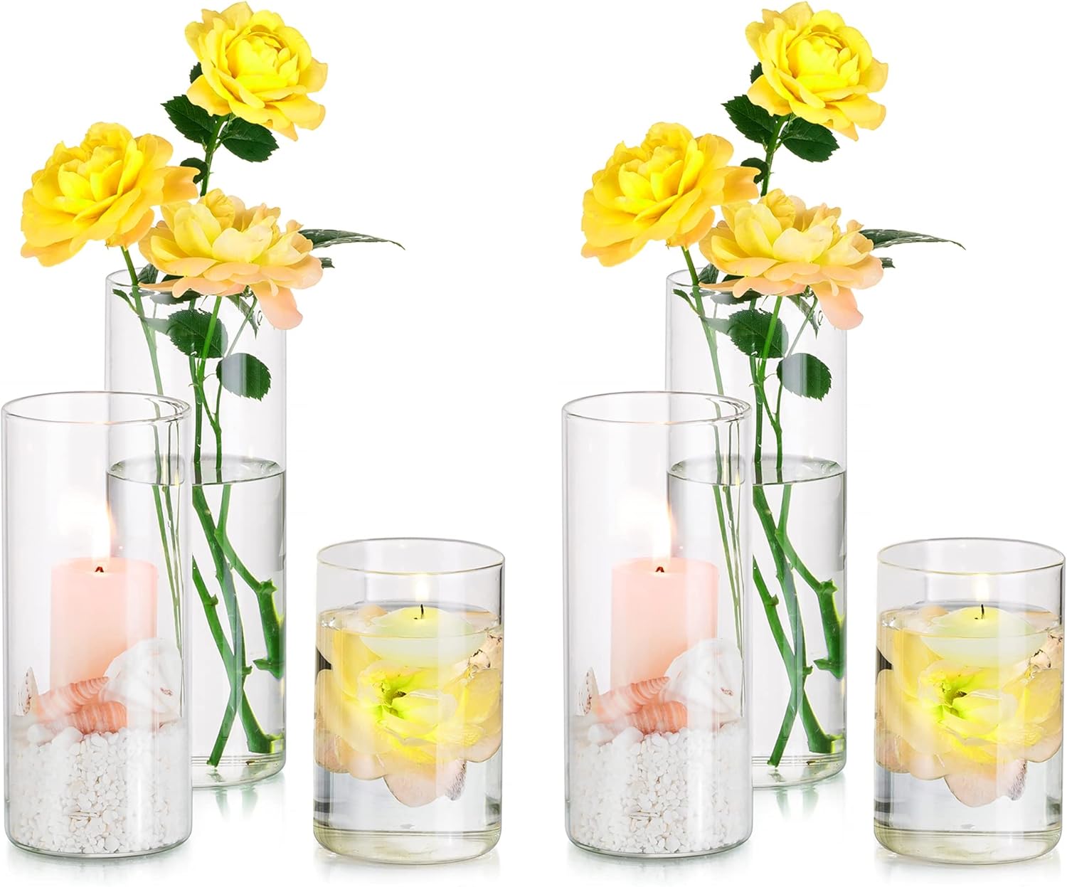 Glass Cylinder Vases Set of 24, Hewory Tall Clear Vase for Centerpieces, Glass Hurricane Candle Holders for Pillar Floating Candles, Round Vases for Wedding Events Table Decor, 2.6” in Diameter