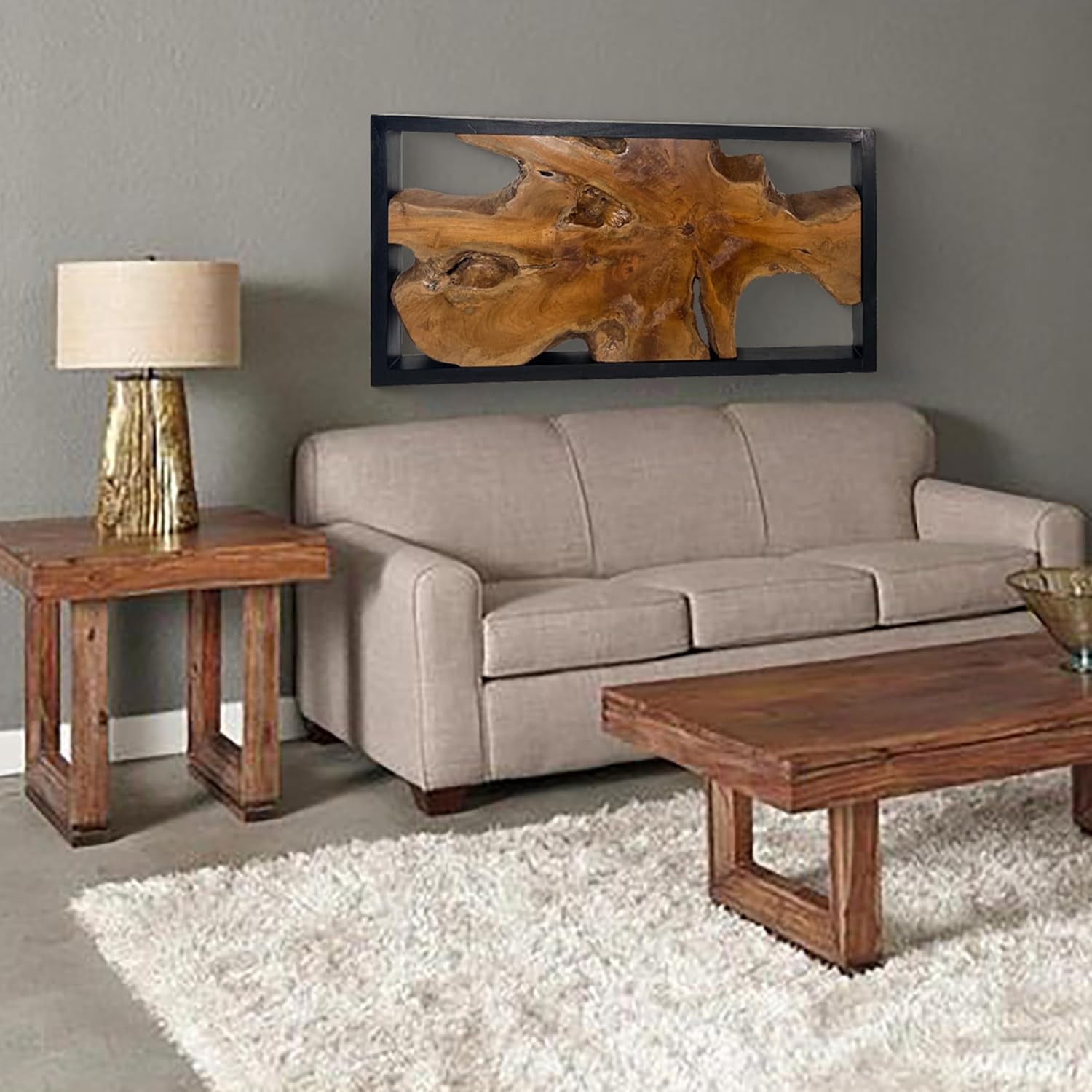 Warmaxx Teak Natural Wood Wall Art Decoration 31.6" x 15.8" Farmhouse Rectangle Vintage Wall Art Décor Christmas Home Living Room Accent Bedroom Office Rustic Handcrafted Wooden Floral Design