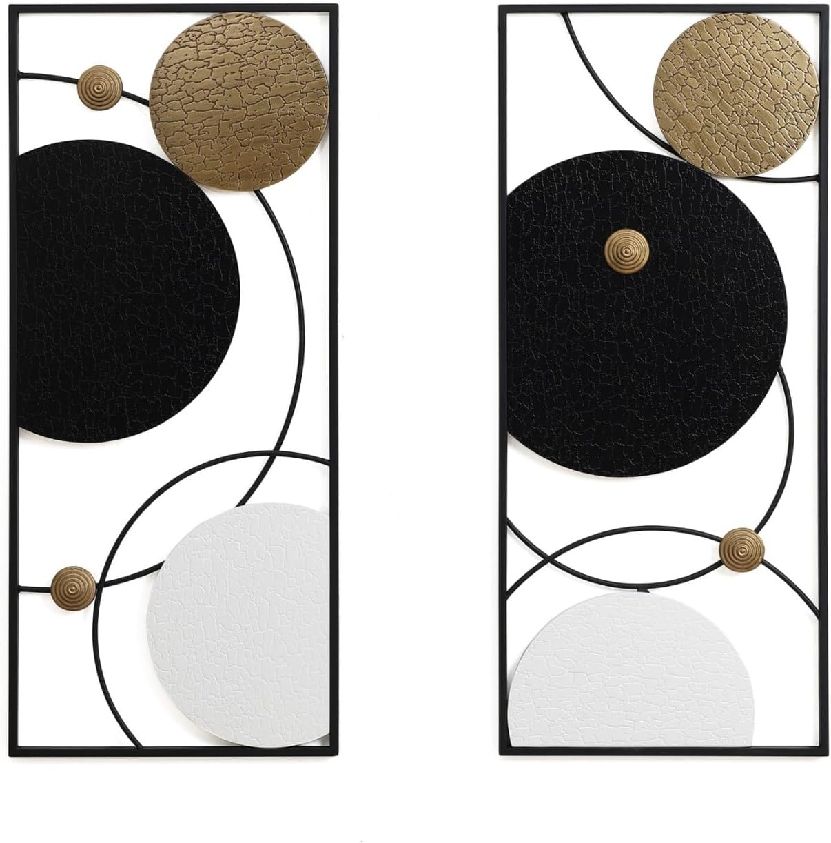 LuxenHome Metal Wall Art, Set of 2 Modern Multi-Color Abstract Metal Wall Decor Panels with Frame, 36" Hanging Sculpture Decor for Living Room, Art Artwork Gold Accent for Bedroom Dining Room Office