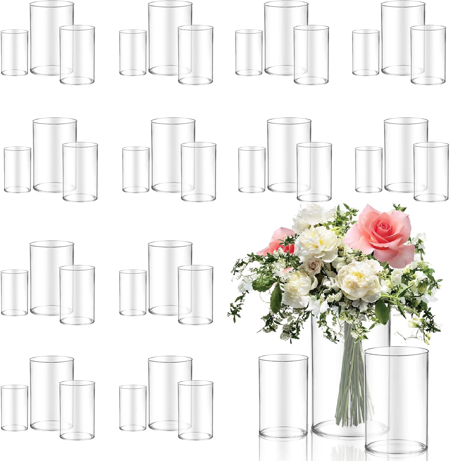 60pcs Glass Vase Cylinder Vases for Centerpieces Small Flower Glass Clear Vases Home Decor Centerpiece Table Flower Vase Decorations for Wedding Decoration＆Holiday Mixed Sizes Tall