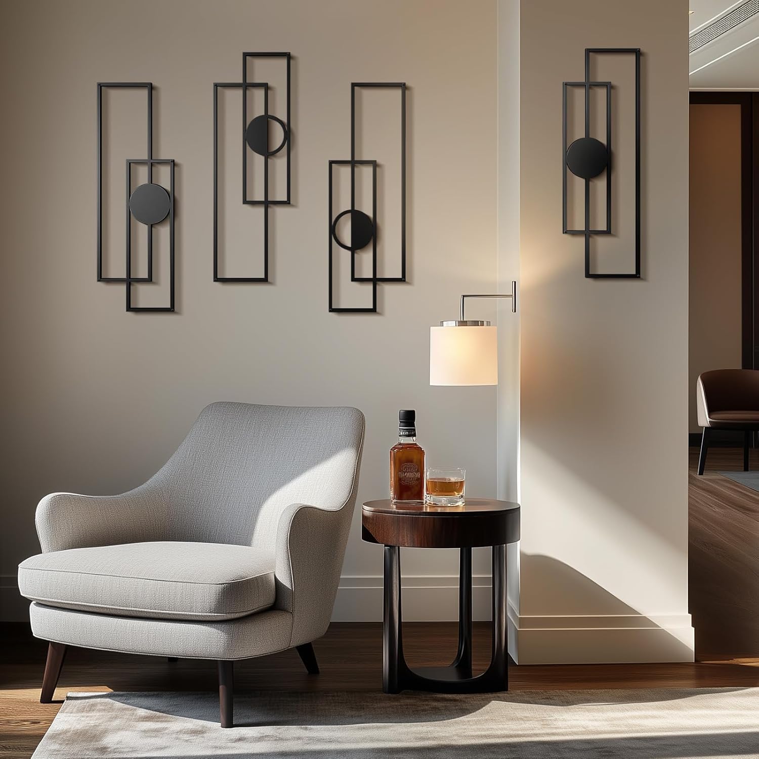 Abstract Black Metal Wall Art for Living Room, 4 Pack Large Wall Sculptures Minimalist Modern 3D Textured Geometric Metal Wall Decor for Bedroom Bathroom Kitchen Study