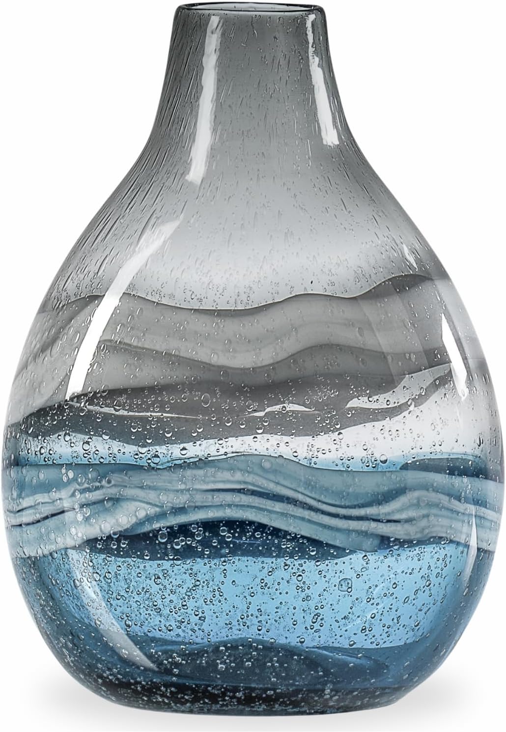 Torre & Tagus Andrea Mouth Blown Glass Vase for Home Decor - 14" Tall Large Blue Glass Vase Table Centerpiece, Handmade Blue Vases for Decor in Coastal Living Room, Entryway, Bedroom