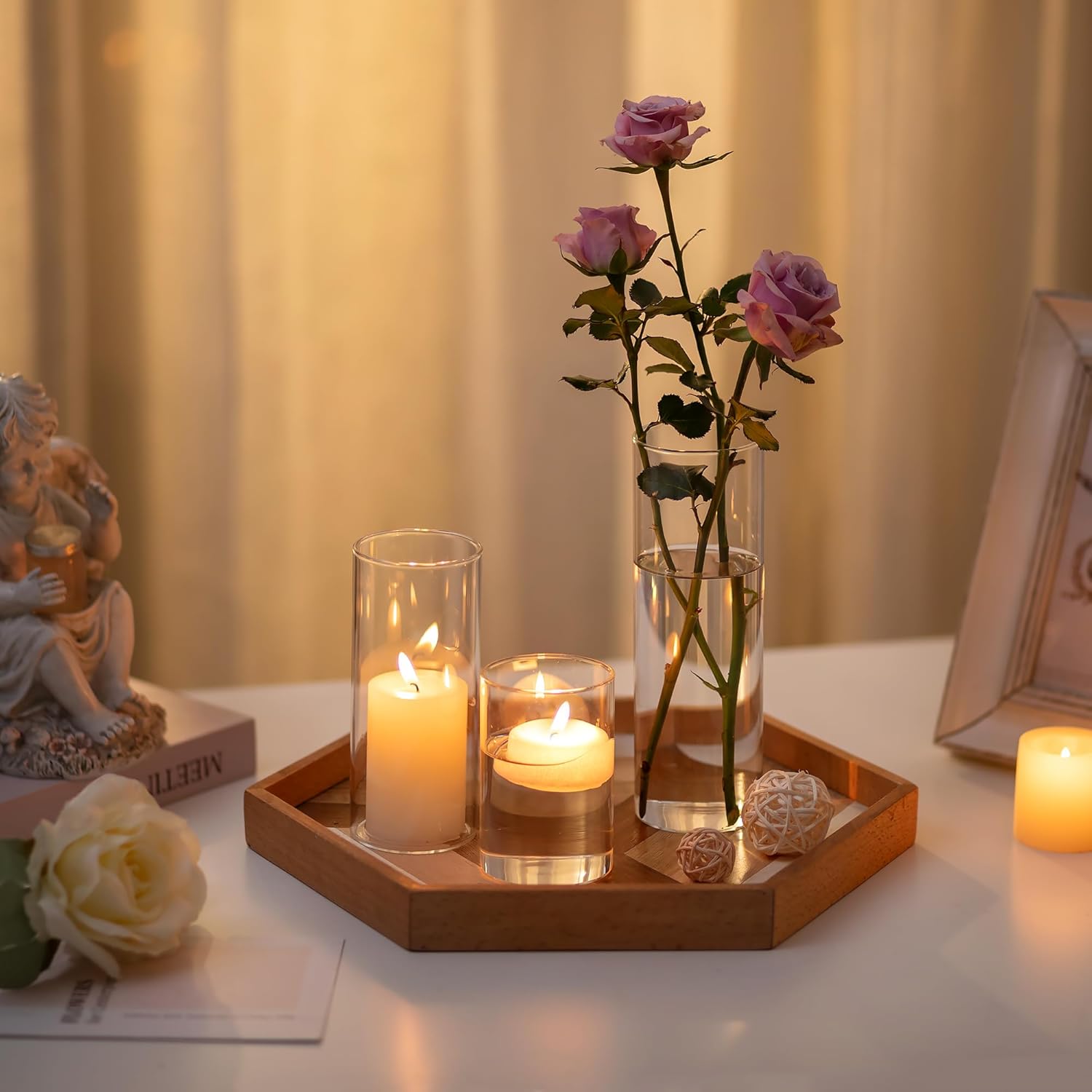 Glass Cylinder Vases Set of 24, Hewory Tall Clear Vase for Centerpieces, Glass Hurricane Candle Holders for Pillar Floating Candles, Round Vases for Wedding Events Table Decor, 2.6” in Diameter