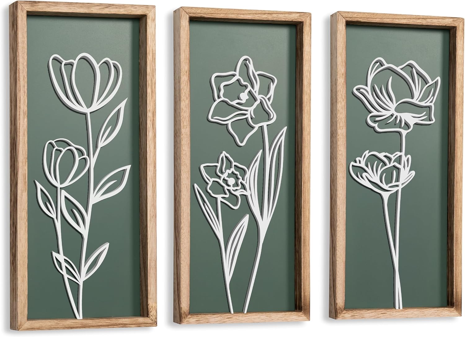 3D Wooden Floral Bathroom Wall Decor (Set of 4) Lightweight, Ready-to-Hang Framed Wall Art For Living Room, Bedroom, or Office - Premium Boho Botanical Farmhouse Decorations - Gift-Boxed