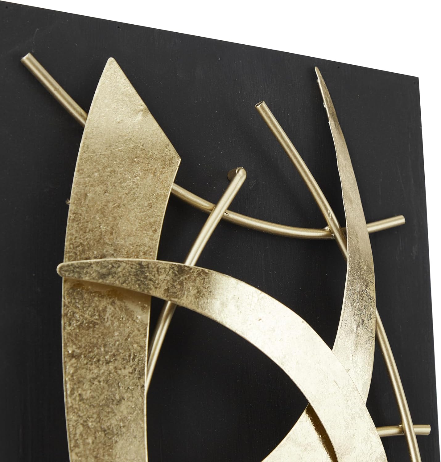 Deco 79 Metal Abstract Home Wall Decor Dimensional Wall Sculpture with Black Wood Backing, Set of 2 Wall Art 12"W, 36"H, Gold
