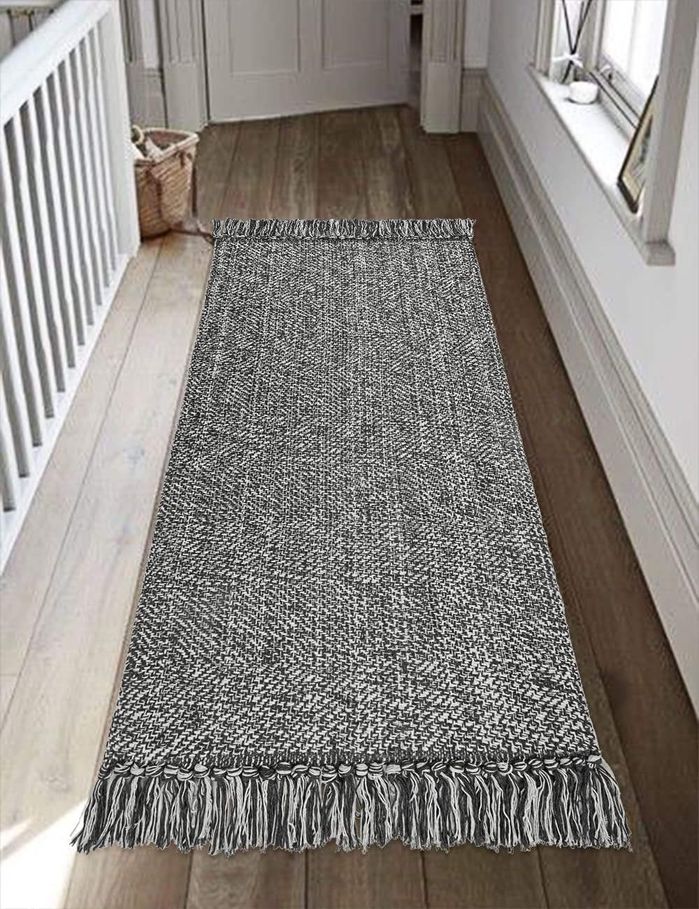 Collive Comfy Area Rug 4' x 6', Tan/Cream Woven Cotton Bedroom Rugs, Modern Indoor Accent Rug Floor Carpet with Tassel for Living Room, Nursery Room, Dining Room, Bedside, Office, Patio Decor