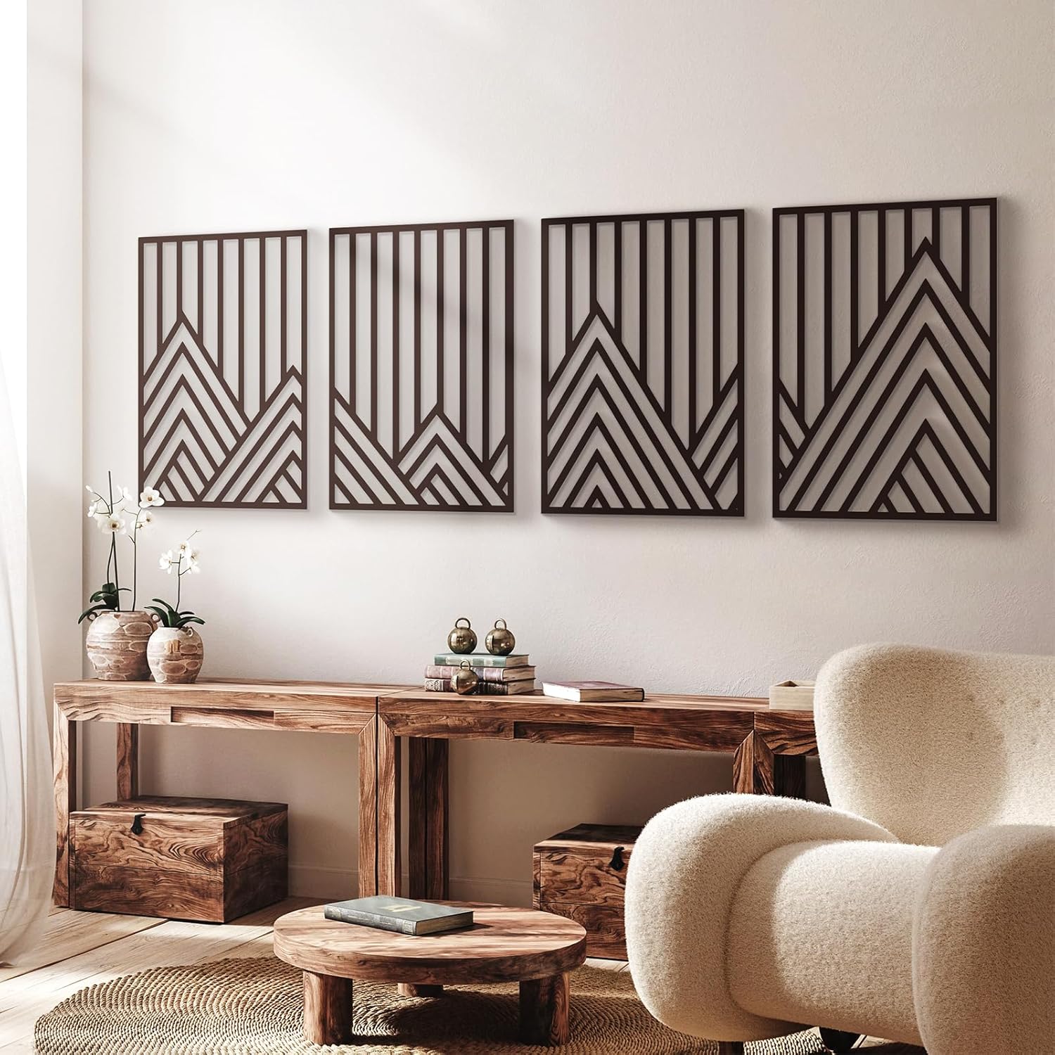 Glamativity 4 Pack Black Abstract Metal Wall Art, Minimalist Décor Single Line Art Wall Décor, 3D Textured Metal Wall Sculptures, for Living Room Bedroom Bathroom Study Room (Black Abstract, M Size 16 x 11'')