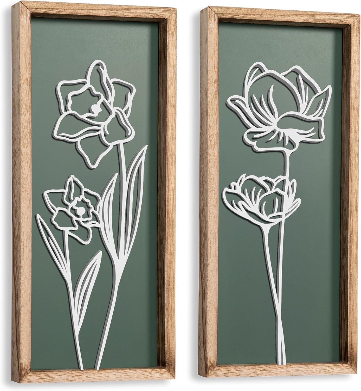 3D Wooden Floral Bathroom Wall Decor (Set of 4) Lightweight, Ready-to-Hang Framed Wall Art For Living Room, Bedroom, or Office - Premium Boho Botanical Farmhouse Decorations - Gift-Boxed