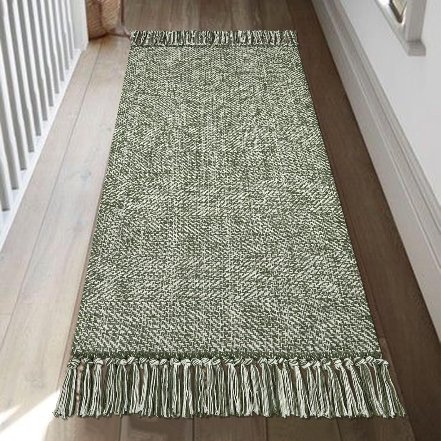 Collive Comfy Area Rug 4' x 6', Tan/Cream Woven Cotton Bedroom Rugs, Modern Indoor Accent Rug Floor Carpet with Tassel for Living Room, Nursery Room, Dining Room, Bedside, Office, Patio Decor