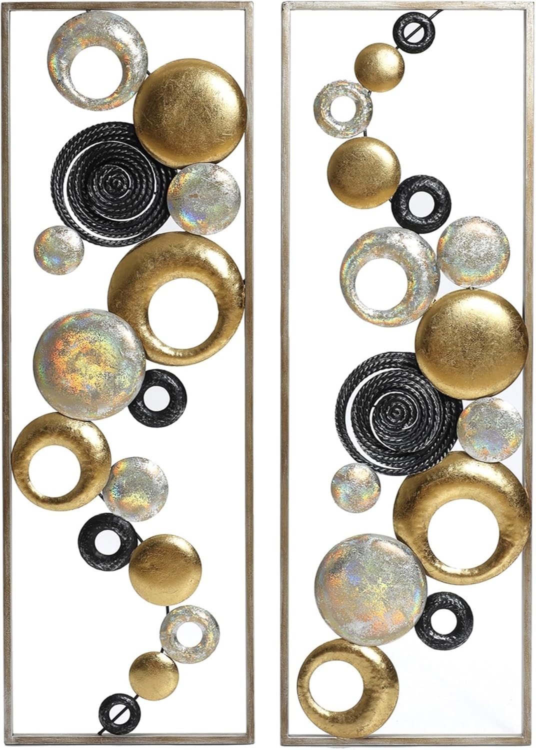LuxenHome Metal Wall Art, Set of 2 Modern Multi-Color Abstract Metal Wall Decor Panels with Frame, 36" Hanging Sculpture Decor for Living Room, Art Artwork Gold Accent for Bedroom Dining Room Office
