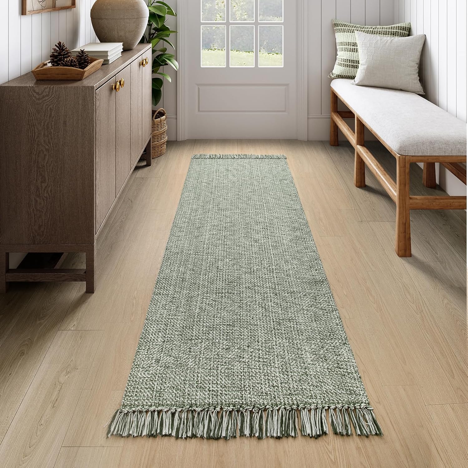 Collive Comfy Area Rug 4' x 6', Tan/Cream Woven Cotton Bedroom Rugs, Modern Indoor Accent Rug Floor Carpet with Tassel for Living Room, Nursery Room, Dining Room, Bedside, Office, Patio Decor