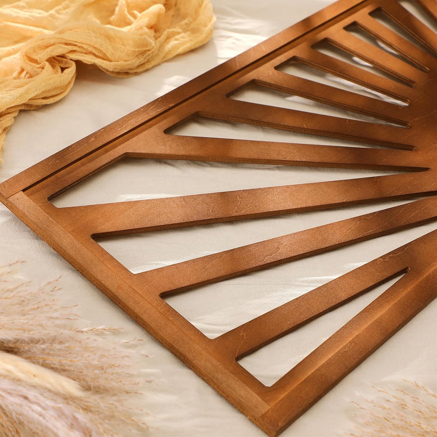 Burbell Sun Wall Art Decor 35'' x 12'' Large Boho Sun Wall Decor Wooden Horizontal Vintage Bohemian Hanging Rectangle Panoramic Above Bed Decoration for Bedroom Home(Dark Brown)