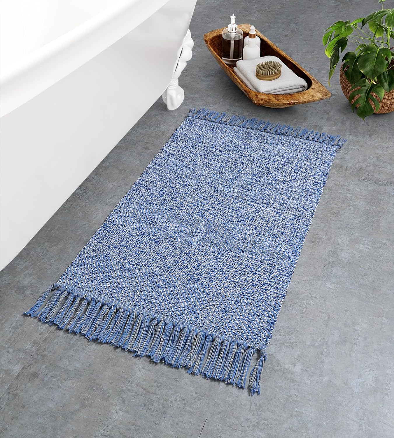 Collive Comfy Area Rug 4' x 6', Tan/Cream Woven Cotton Bedroom Rugs, Modern Indoor Accent Rug Floor Carpet with Tassel for Living Room, Nursery Room, Dining Room, Bedside, Office, Patio Decor