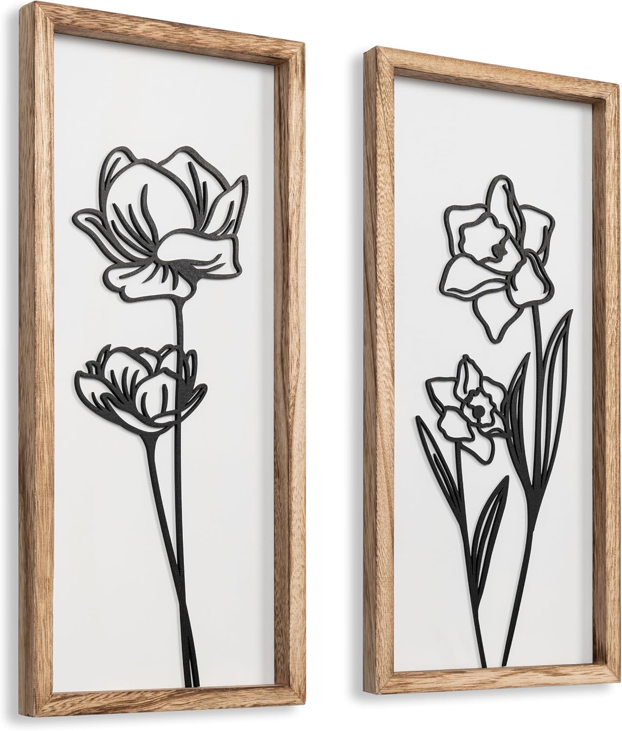 3D Wooden Floral Bathroom Wall Decor (Set of 4) Lightweight, Ready-to-Hang Framed Wall Art For Living Room, Bedroom, or Office - Premium Boho Botanical Farmhouse Decorations - Gift-Boxed