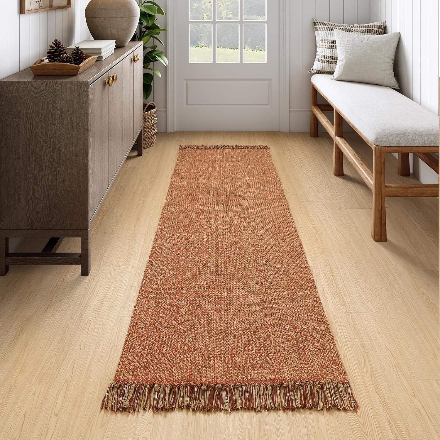 Collive Comfy Area Rug 4' x 6', Tan/Cream Woven Cotton Bedroom Rugs, Modern Indoor Accent Rug Floor Carpet with Tassel for Living Room, Nursery Room, Dining Room, Bedside, Office, Patio Decor