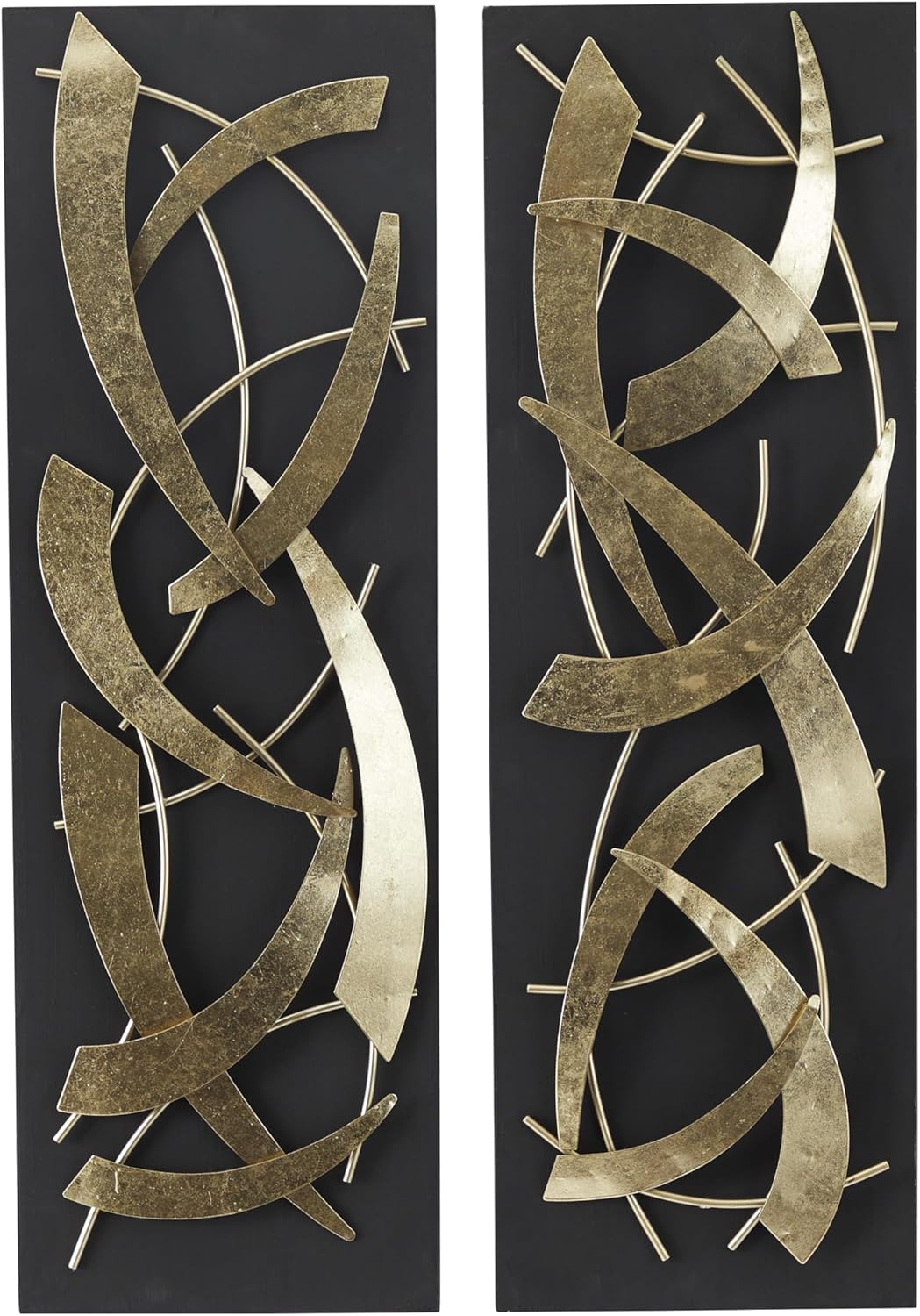 Deco 79 Metal Abstract Home Wall Decor Dimensional Wall Sculpture with Black Wood Backing, Set of 2 Wall Art 12"W, 36"H, Gold