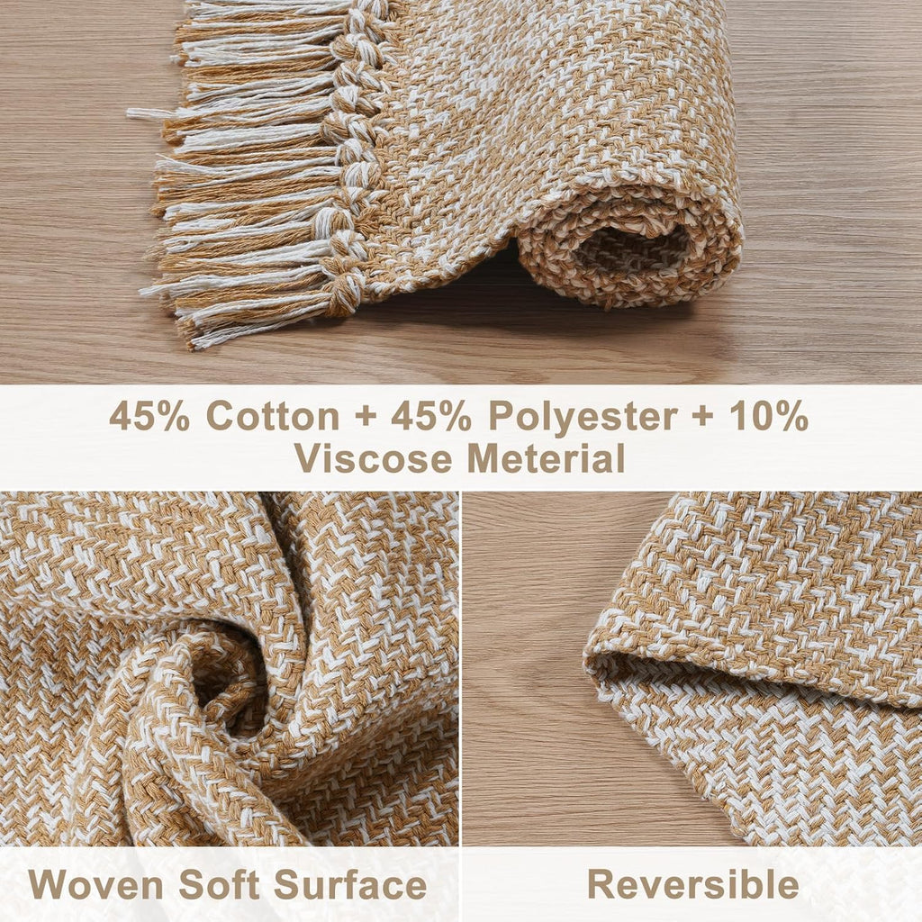 Collive Comfy Area Rug 4' x 6', Tan/Cream Woven Cotton Bedroom Rugs, Modern Indoor Accent Rug Floor Carpet with Tassel for Living Room, Nursery Room, Dining Room, Bedside, Office, Patio Decor