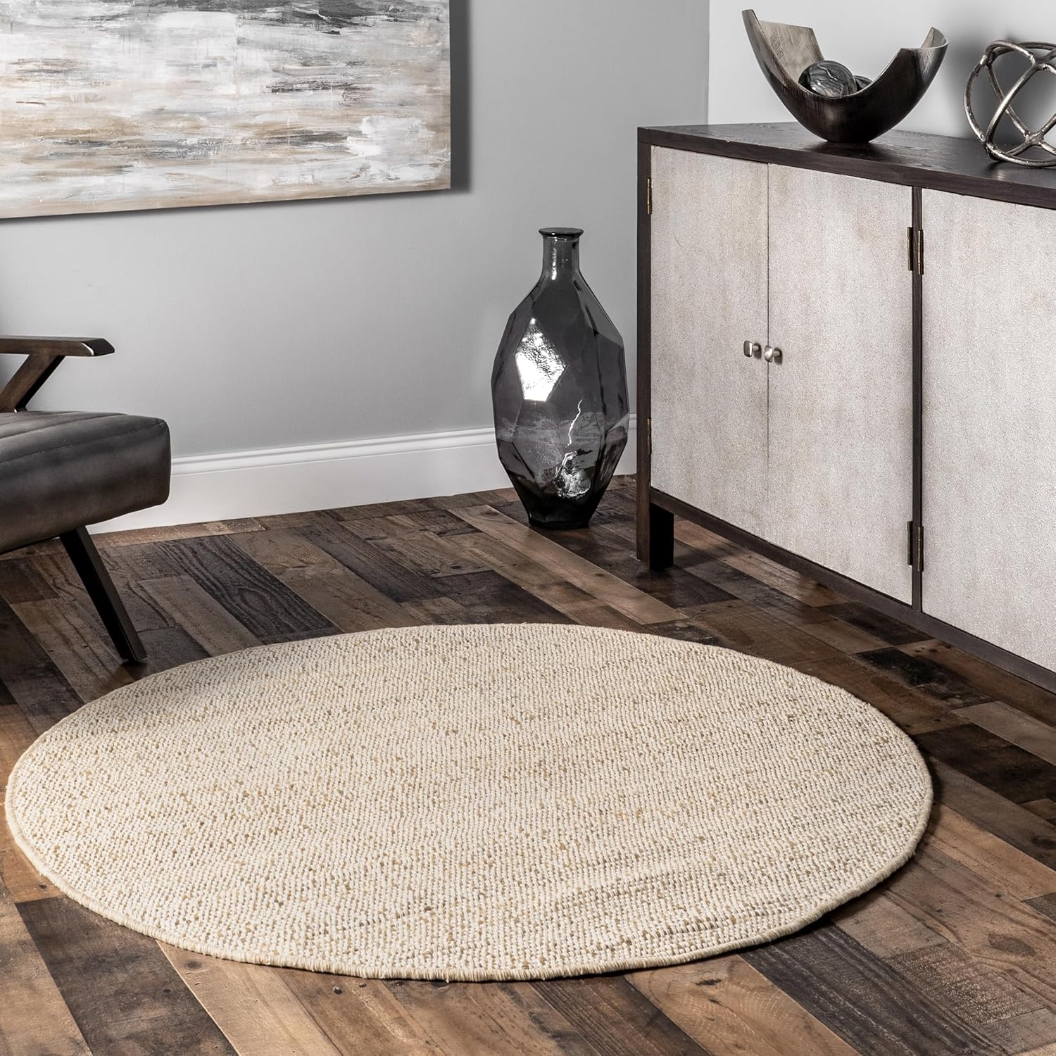 nuLOOM 4x6 Elfriede Jute & Cotton Hand Woven Area Rug, Natural, Solid Rustic Farmhouse Style, Weaved Design, Natural Fiber, For Bedroom, Living Room, Dining Room, Hallway, Office, Entryway