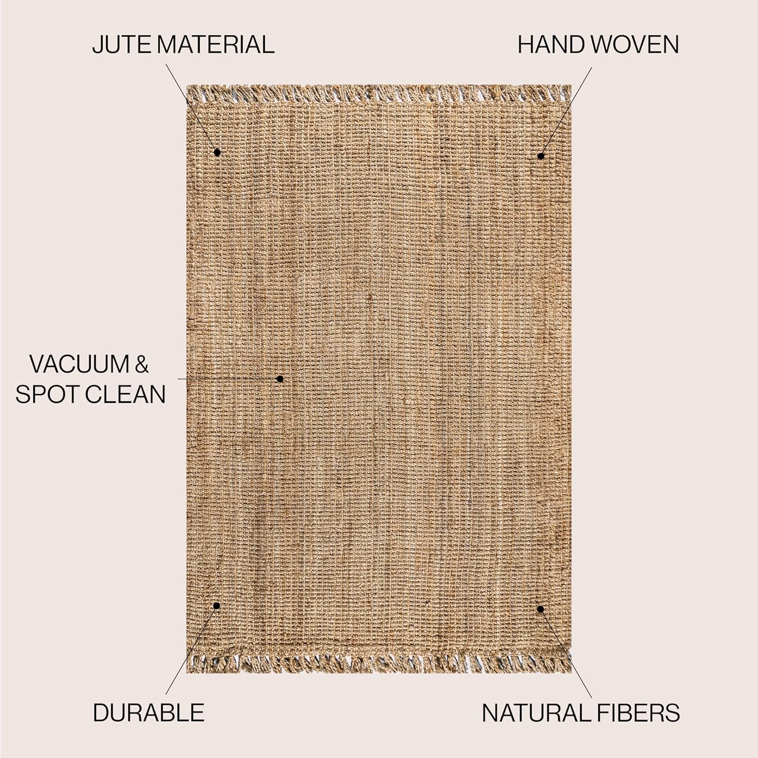 JONATHAN Y Handwoven Jute Fringe Natural Indoor Area Rug, 5x8, Pata, Bohemian, Rustic, Cottage, Easy-Cleaning for Living Room, Bedroom, Kitchen, Non-Shedding (NRF103A-5)
