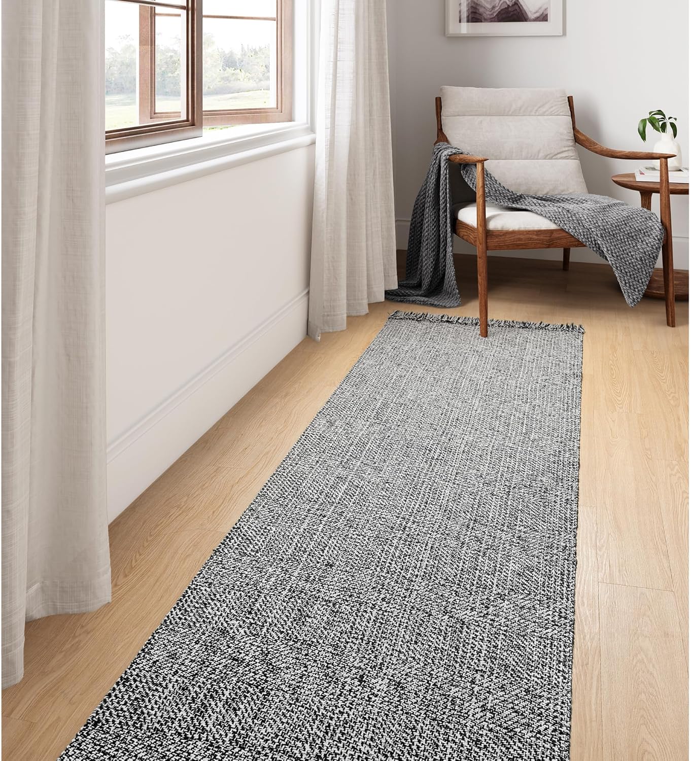 Collive Comfy Area Rug 4' x 6', Tan/Cream Woven Cotton Bedroom Rugs, Modern Indoor Accent Rug Floor Carpet with Tassel for Living Room, Nursery Room, Dining Room, Bedside, Office, Patio Decor