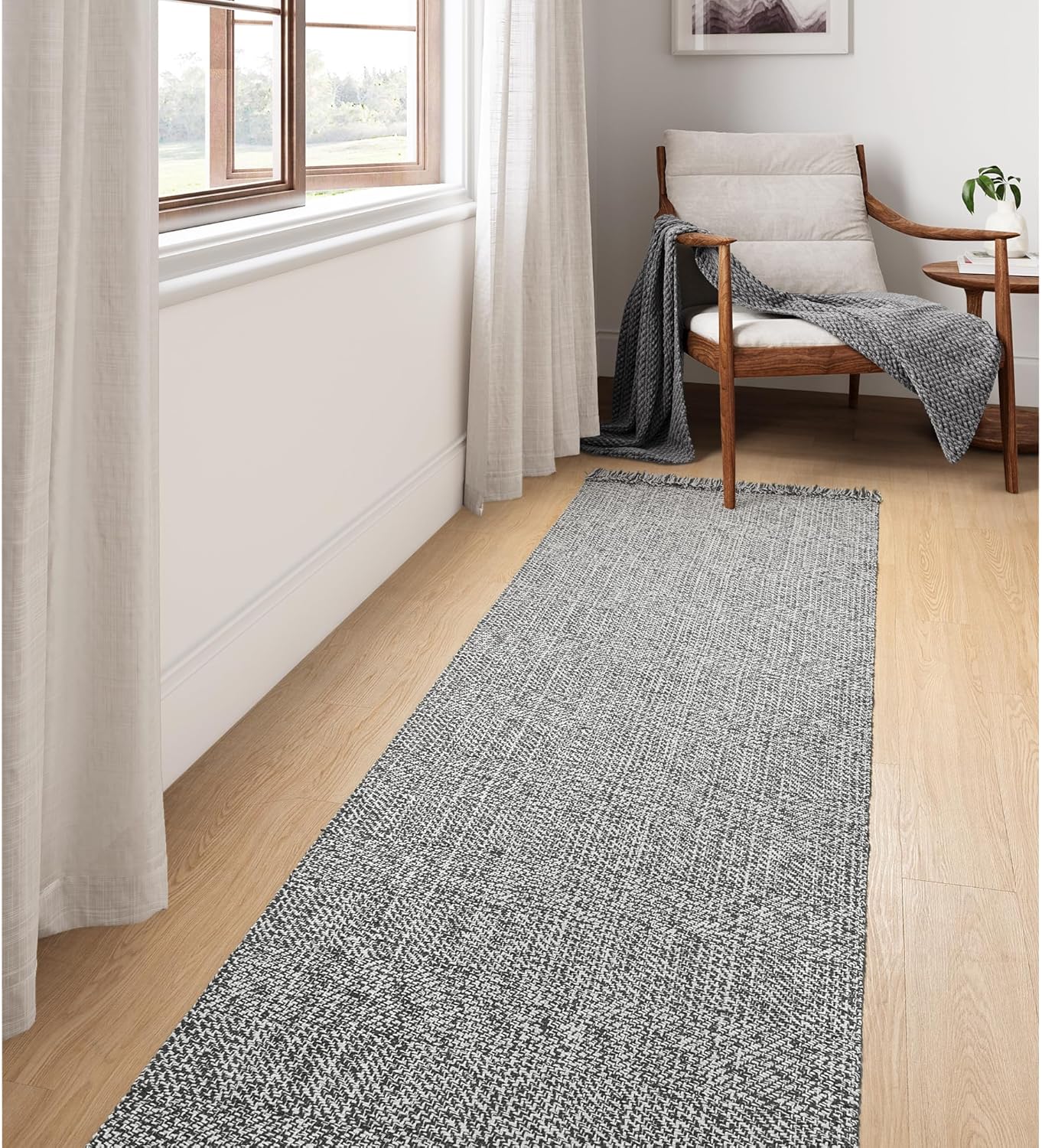 Collive Comfy Area Rug 4' x 6', Tan/Cream Woven Cotton Bedroom Rugs, Modern Indoor Accent Rug Floor Carpet with Tassel for Living Room, Nursery Room, Dining Room, Bedside, Office, Patio Decor