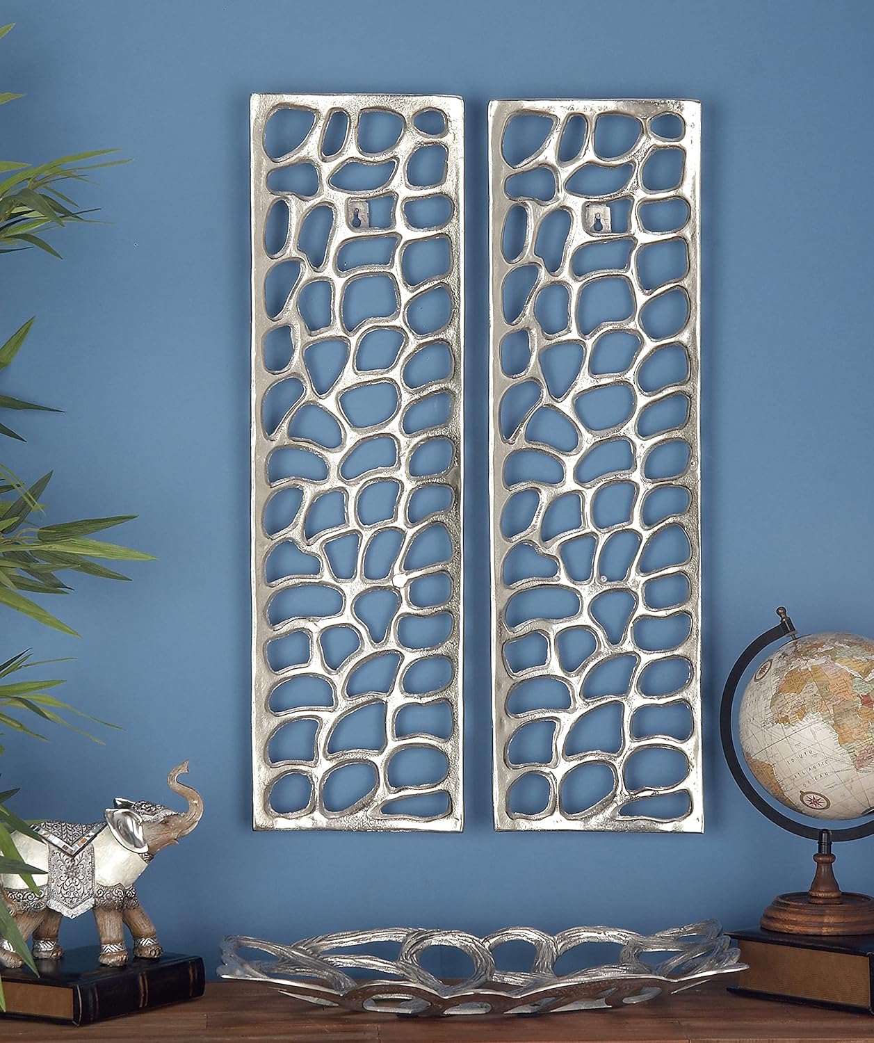 Deco 79 Aluminum Metal Abstract Home Wall Decor Cutouts Wall Sculpture, Set of 2 Wall Art 9"W, 32"H, Silver