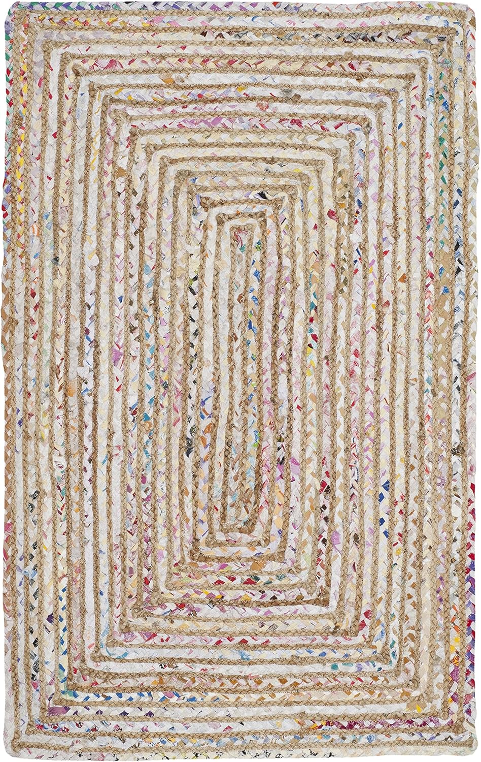 SAFAVIEH Area Rug 5x8 - Cape Cod Collection - Beige & Multi, Handmade Jute & Cotton, Woven Braided Design (CAP202B)