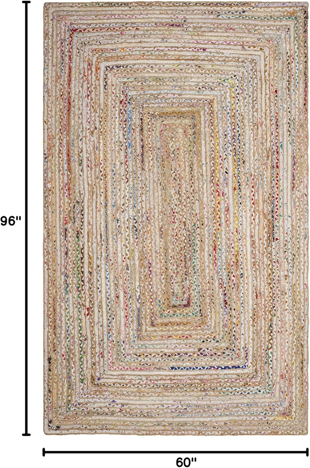 SAFAVIEH Area Rug 5x8 - Cape Cod Collection - Beige & Multi, Handmade Jute & Cotton, Woven Braided Design (CAP202B)