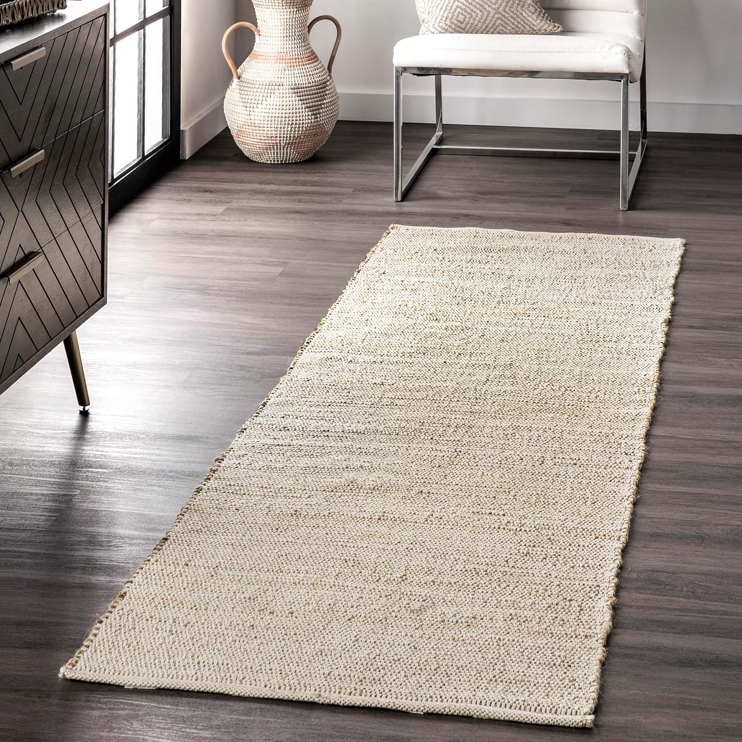 nuLOOM 4x6 Elfriede Jute & Cotton Hand Woven Area Rug, Natural, Solid Rustic Farmhouse Style, Weaved Design, Natural Fiber, For Bedroom, Living Room, Dining Room, Hallway, Office, Entryway