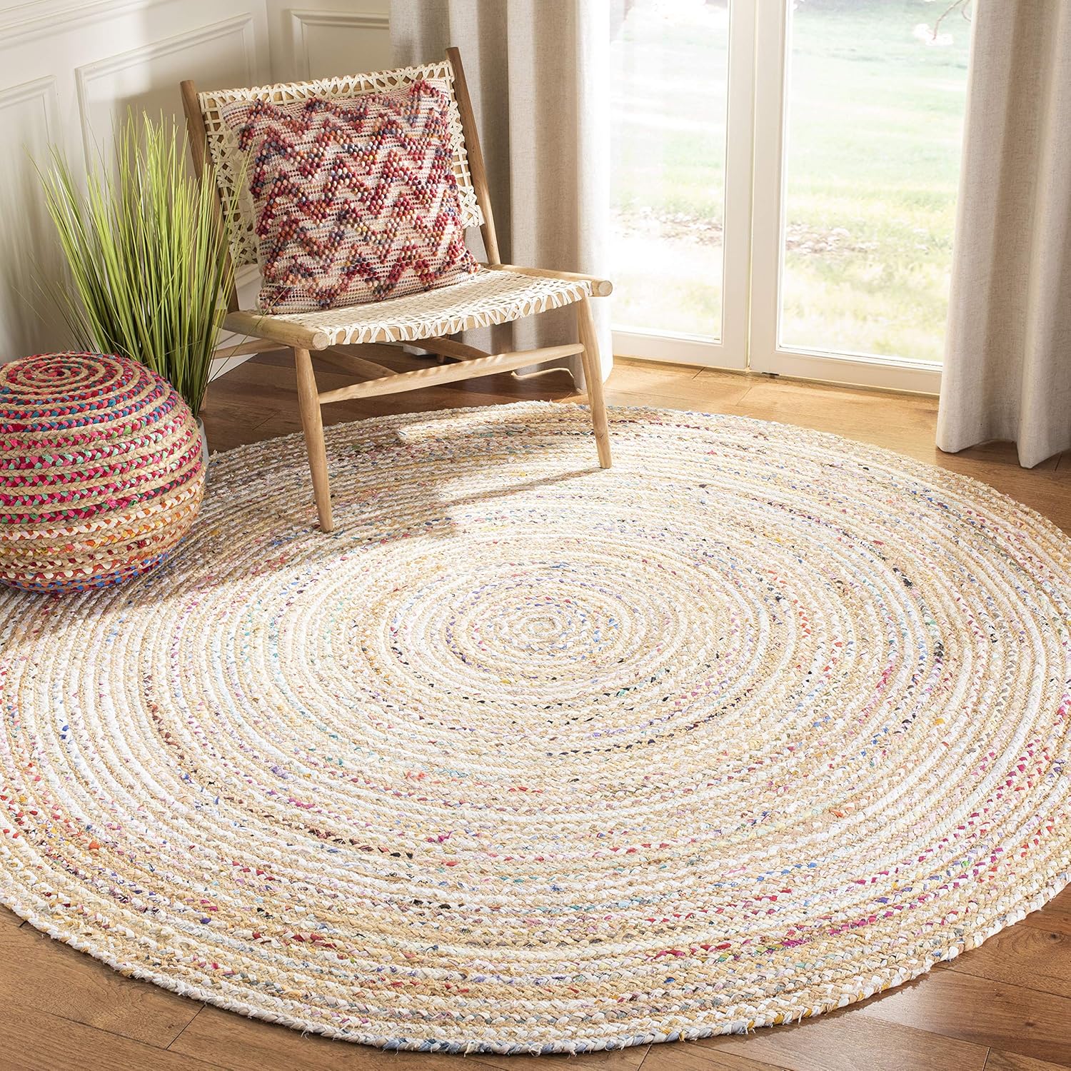 SAFAVIEH Area Rug 5x8 - Cape Cod Collection - Beige & Multi, Handmade Jute & Cotton, Woven Braided Design (CAP202B)