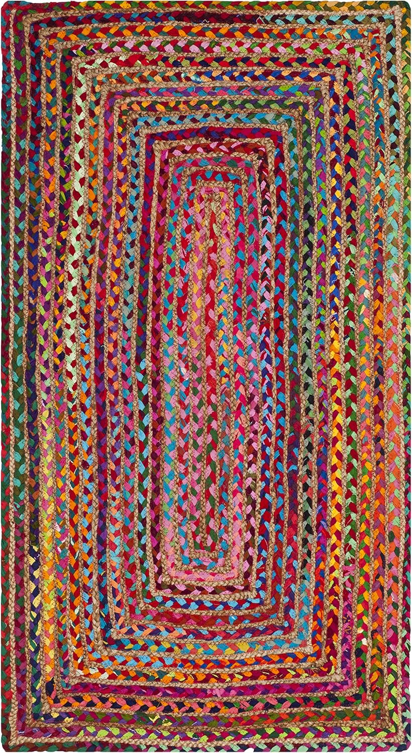 SAFAVIEH Area Rug 5x8 - Cape Cod Collection - Beige & Multi, Handmade Jute & Cotton, Woven Braided Design (CAP202B)