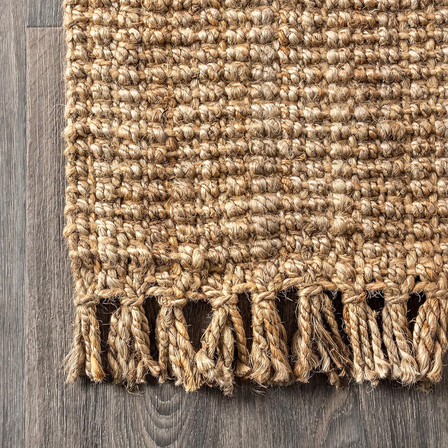 JONATHAN Y Handwoven Jute Fringe Natural Indoor Area Rug, 5x8, Pata, Bohemian, Rustic, Cottage, Easy-Cleaning for Living Room, Bedroom, Kitchen, Non-Shedding (NRF103A-5)