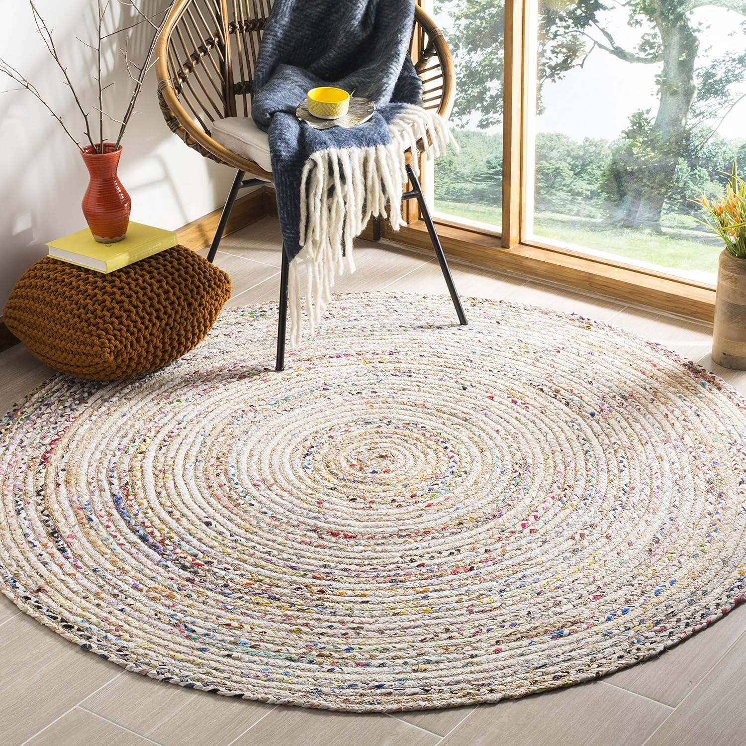 SAFAVIEH Area Rug 5x8 - Cape Cod Collection - Beige & Multi, Handmade Jute & Cotton, Woven Braided Design (CAP202B)