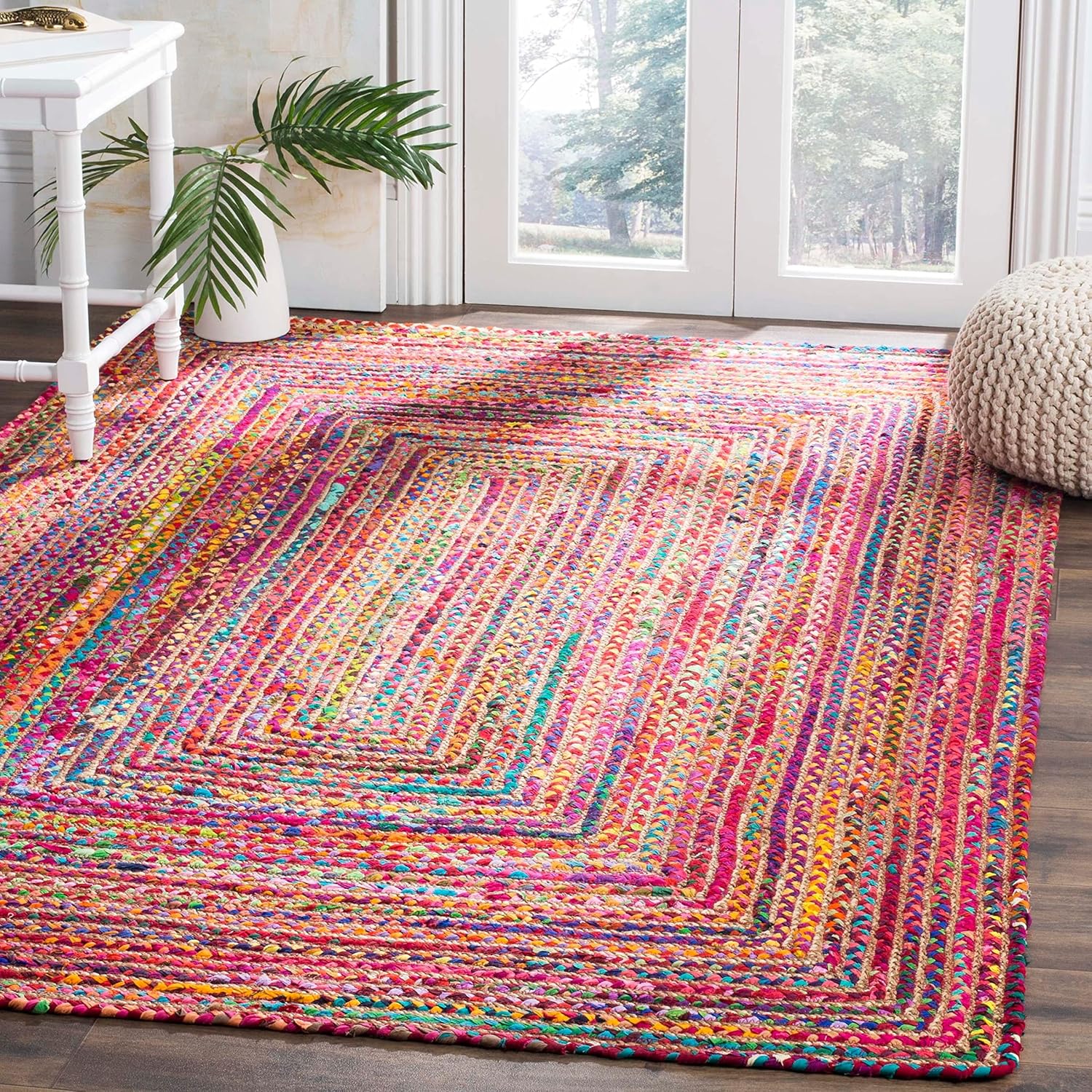 SAFAVIEH Area Rug 5x8 - Cape Cod Collection - Beige & Multi, Handmade Jute & Cotton, Woven Braided Design (CAP202B)